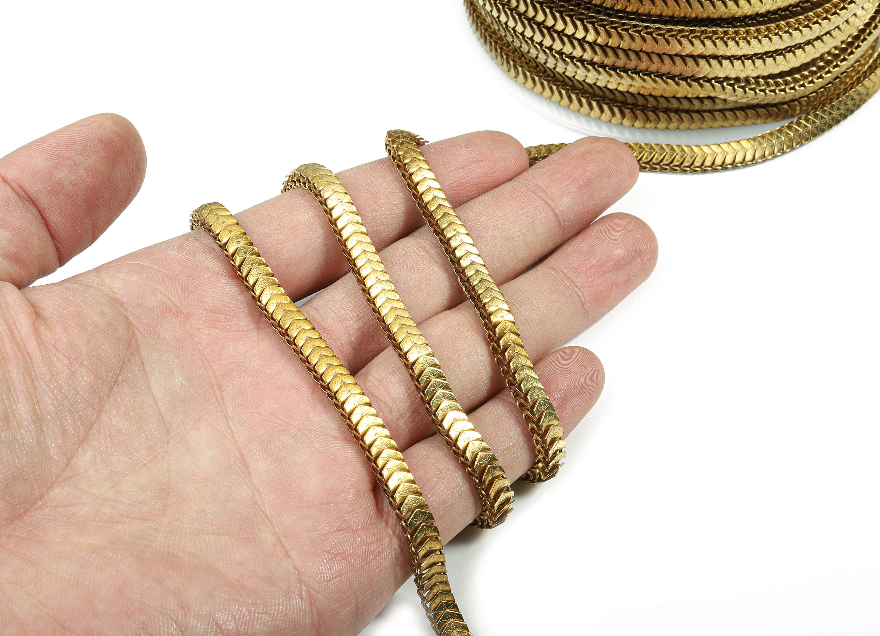 6.0 Brass Scale Chain - Raw Brass Lamellar Flower Chain - Unsoldered Links - for Necklace Bracelet Jewellery Making - 0.22" x 0.16" CC1157 - DOMEDBAZAAR