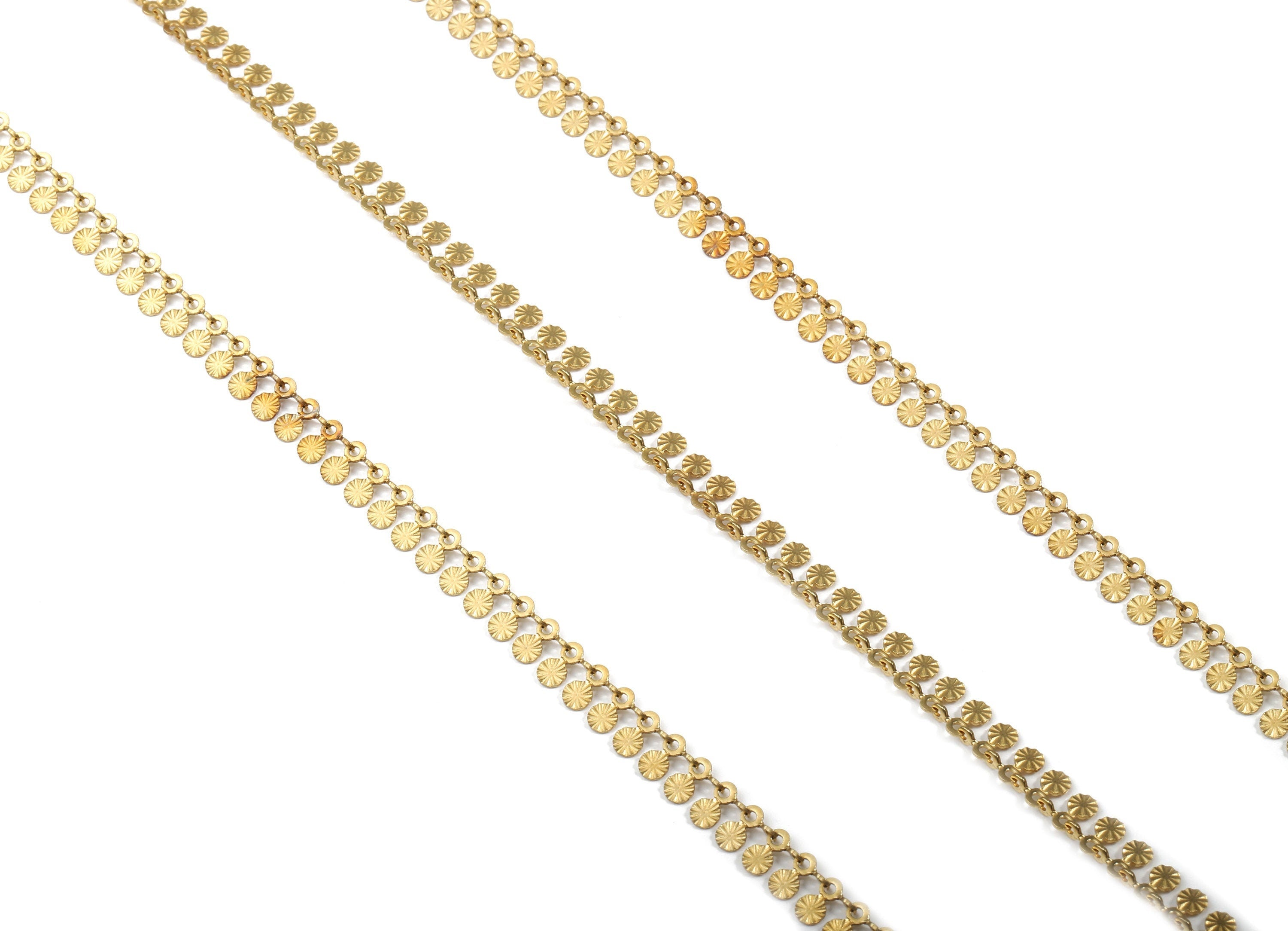 Brass Sun Beaded Cable Chain - Raw Brass Flower Beaded Chain - Unique Soldered Chain- for Jewellery Making - 0.23" x 0.13" x 0.08" CC1161 - DOMEDBAZAAR