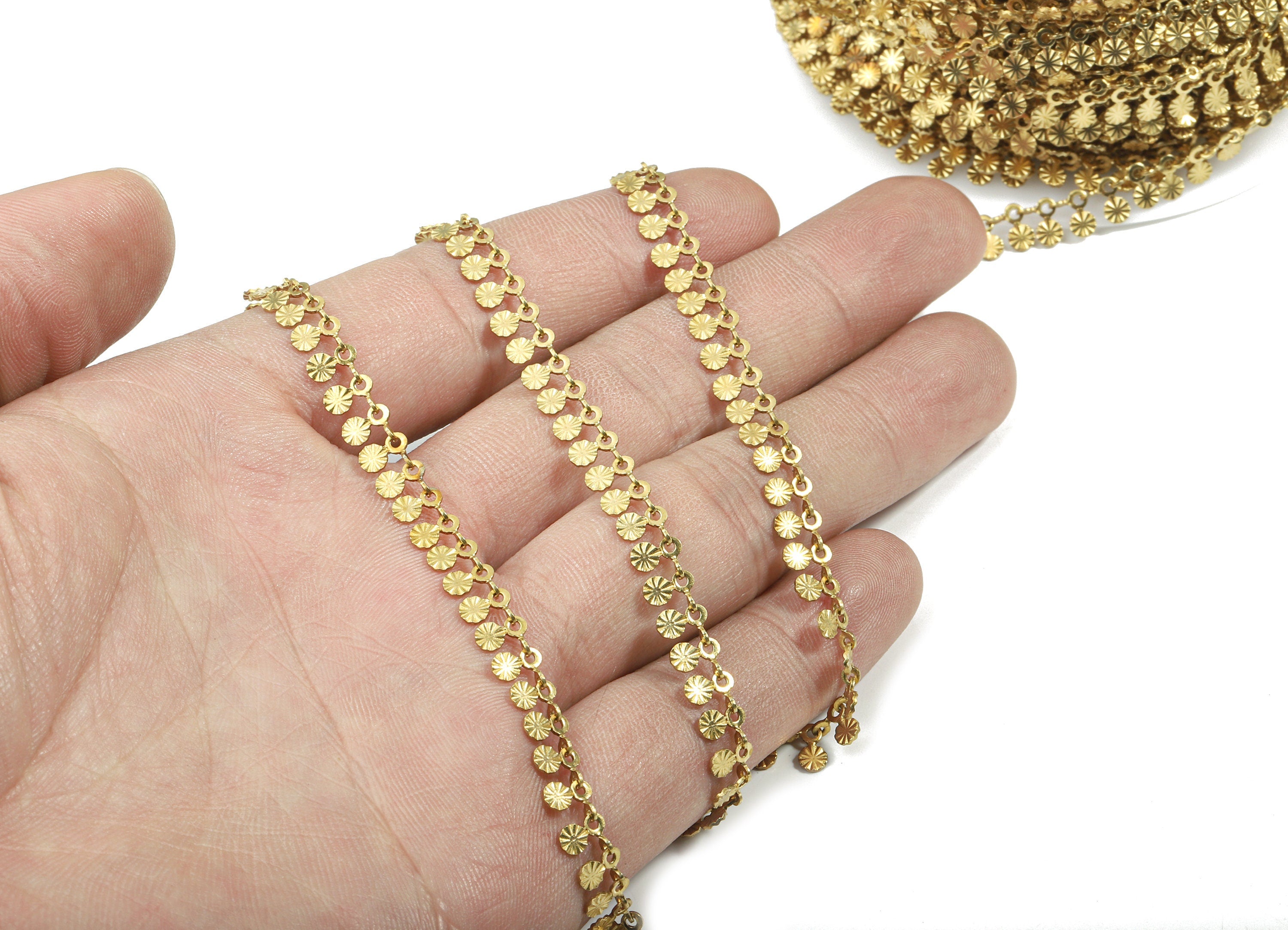 Brass Sun Beaded Cable Chain - Raw Brass Flower Beaded Chain - Unique Soldered Chain- for Jewellery Making - 0.23" x 0.13" x 0.08" CC1161 - DOMEDBAZAAR