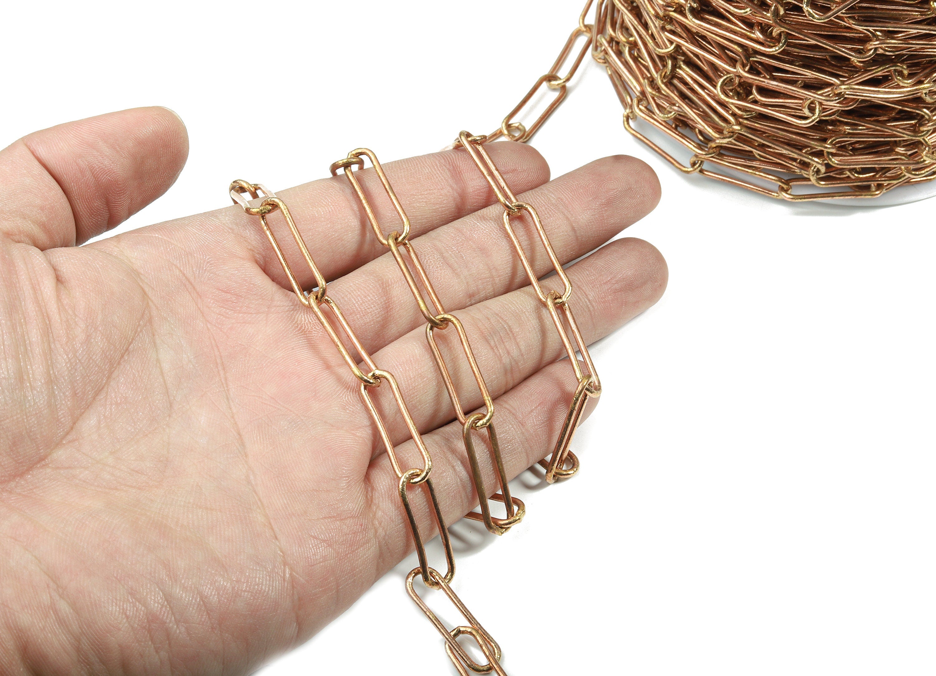 Red Raw Brass Link Chains - Faceted Cable Chains - Soldered Chooker Chains - Chunky Chains - Long Oval Link - 0.93" x 0.28" x 0.06" CC1164 - DOMEDBAZAAR