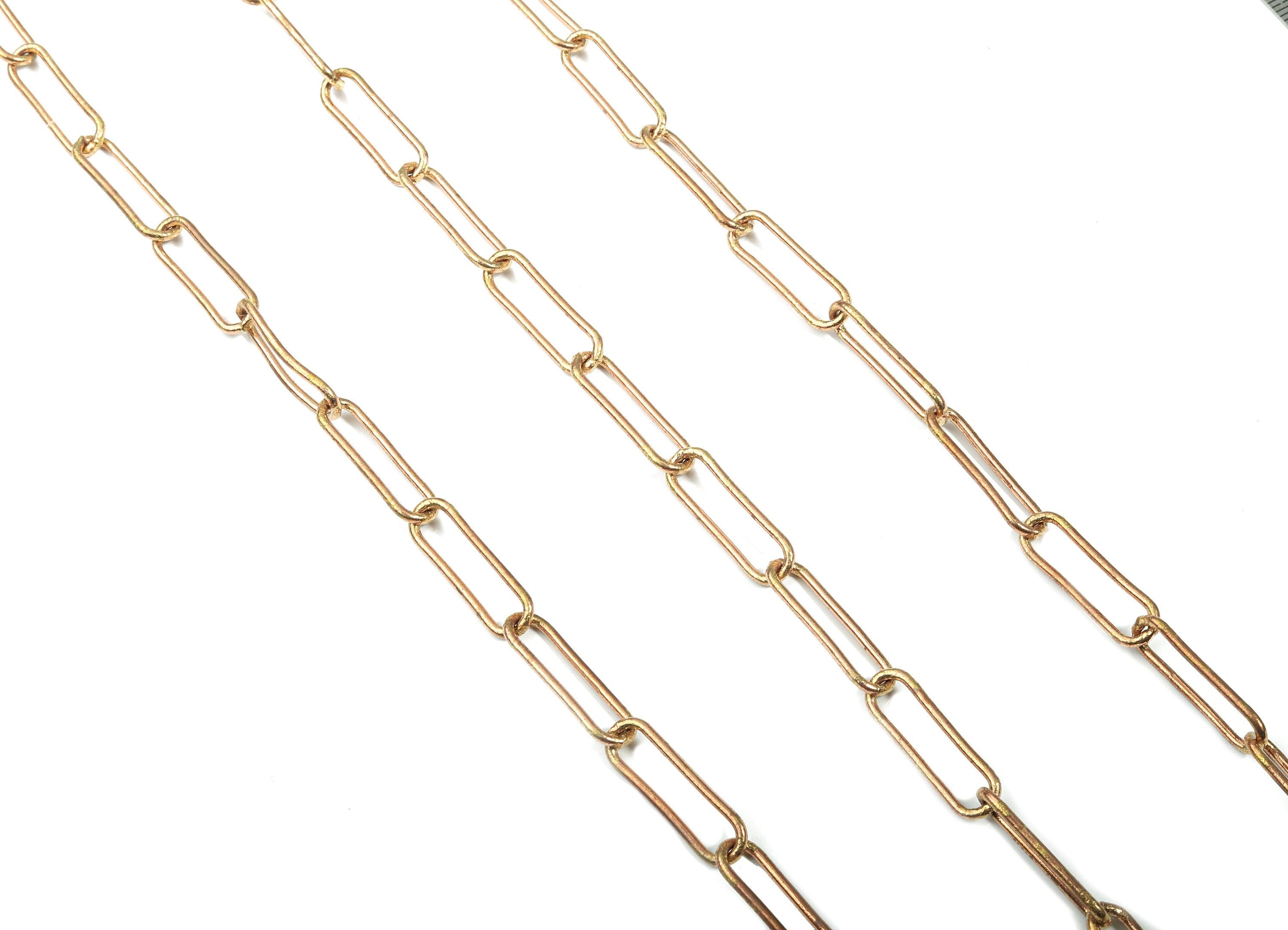 Red Raw Brass Link Chains - Faceted Cable Chains - Soldered Chooker Chains - Chunky Chains - Long Oval Link - 0.93" x 0.28" x 0.06" CC1164 - DOMEDBAZAAR