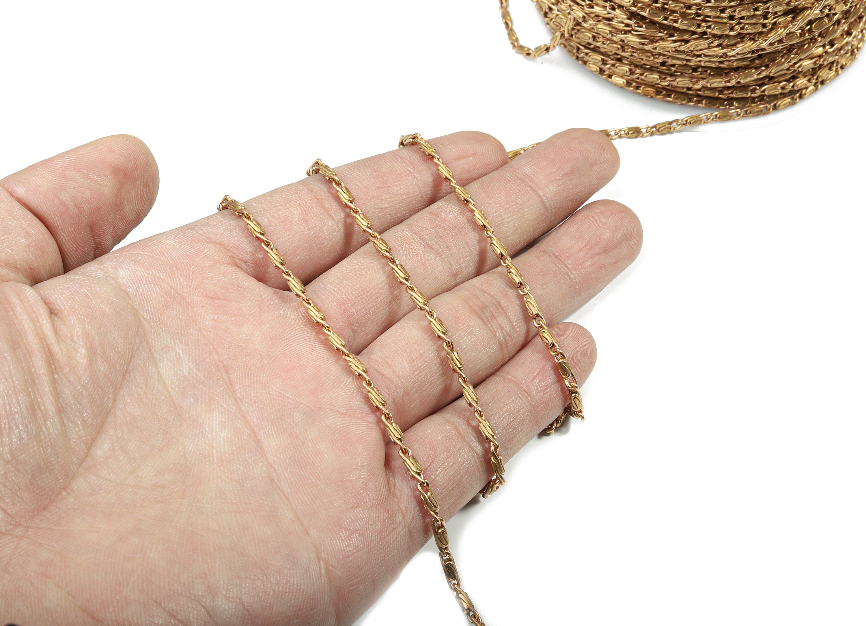 Brass Link Chain - Raw Brass Soldered Chain - For Necklace Bracelet Jewelry Making 0.34" x 0.10" x 0.09" CC1167 - DOMEDBAZAAR