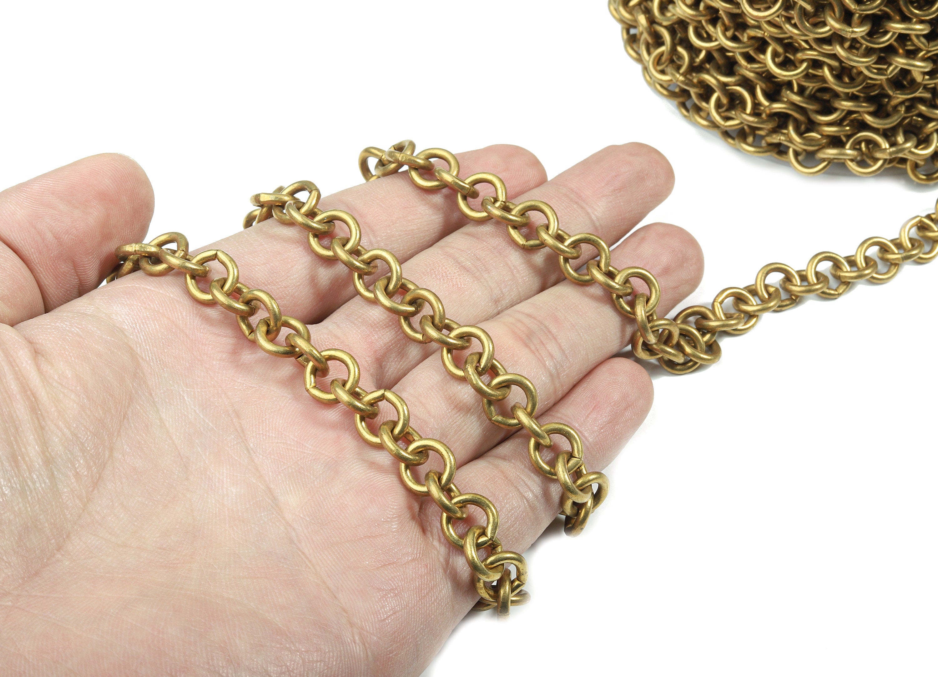 Brass Big Cable Chain - Raw Brass Round link Cable Chain - Soldered - For Necklace Bracelet Jewelry Making 0.37" x 0.37" x 0.08" CC1168 - DOMEDBAZAAR