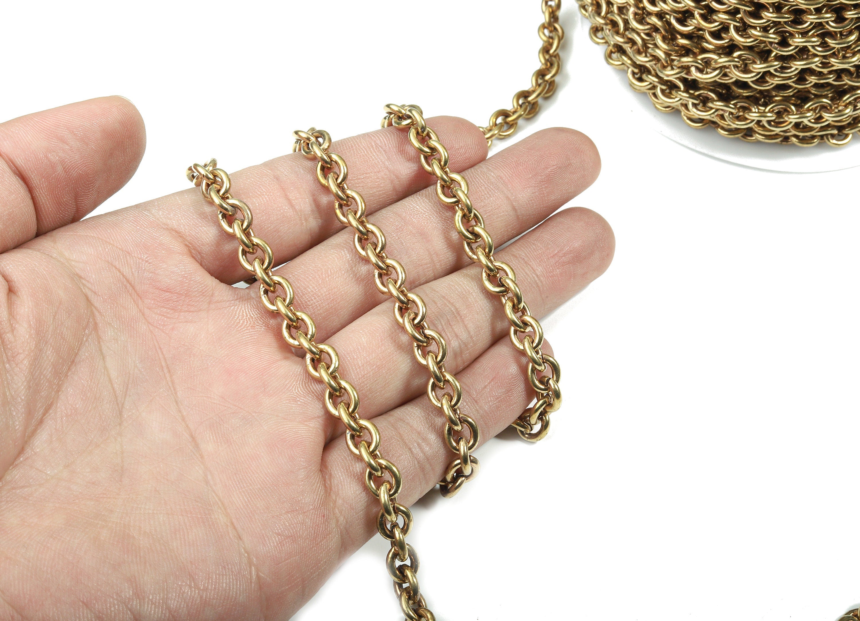 Brass Big Cable Chain - Raw Brass Round link Cable Chain - For Necklace Bracelet Jewelry Making 0.31" x 0.26" x 0.07" CC1169 - DOMEDBAZAAR