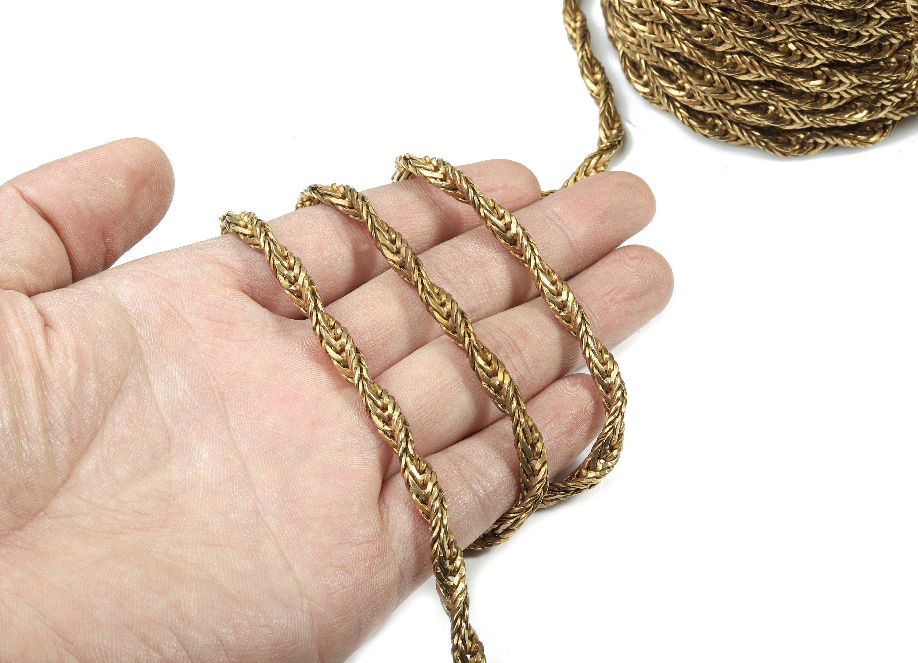 5.5 Brass Big Fox Braid Chain - Raw Brass Fox Tail Chain - For necklace bracelet Jewelry Making 0.24" x 0.15" CC1172 - DOMEDBAZAAR