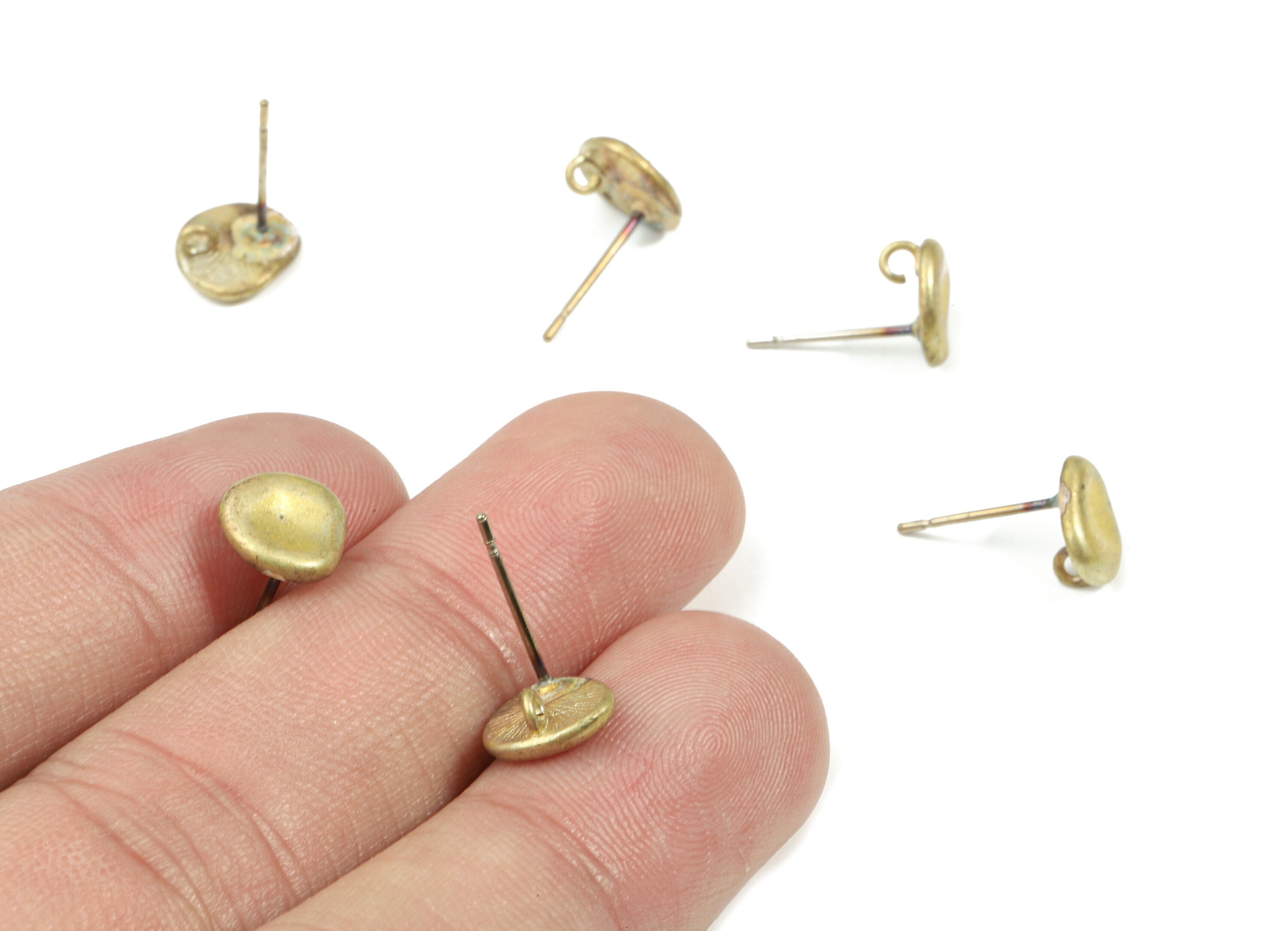 Brass Round Earring Stud With Loop - Raw Brass Round Earring Post - Surgical Stainless Steel - Jewelry Supplies - 8.56x8.23x1.56mm - PP3266 - DOMEDBAZAAR