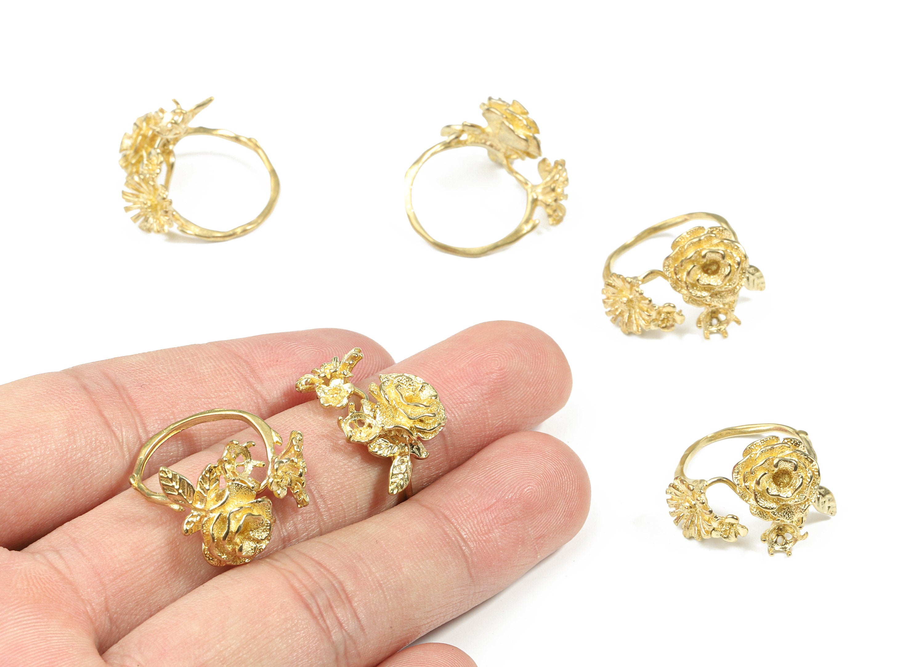 Brass Flower Ring For Natural Stone - Raw Brass Flower Ring - Jewelry Supplies - 22.14x15.58x5.9mm - PP3229 - DOMEDBAZAAR