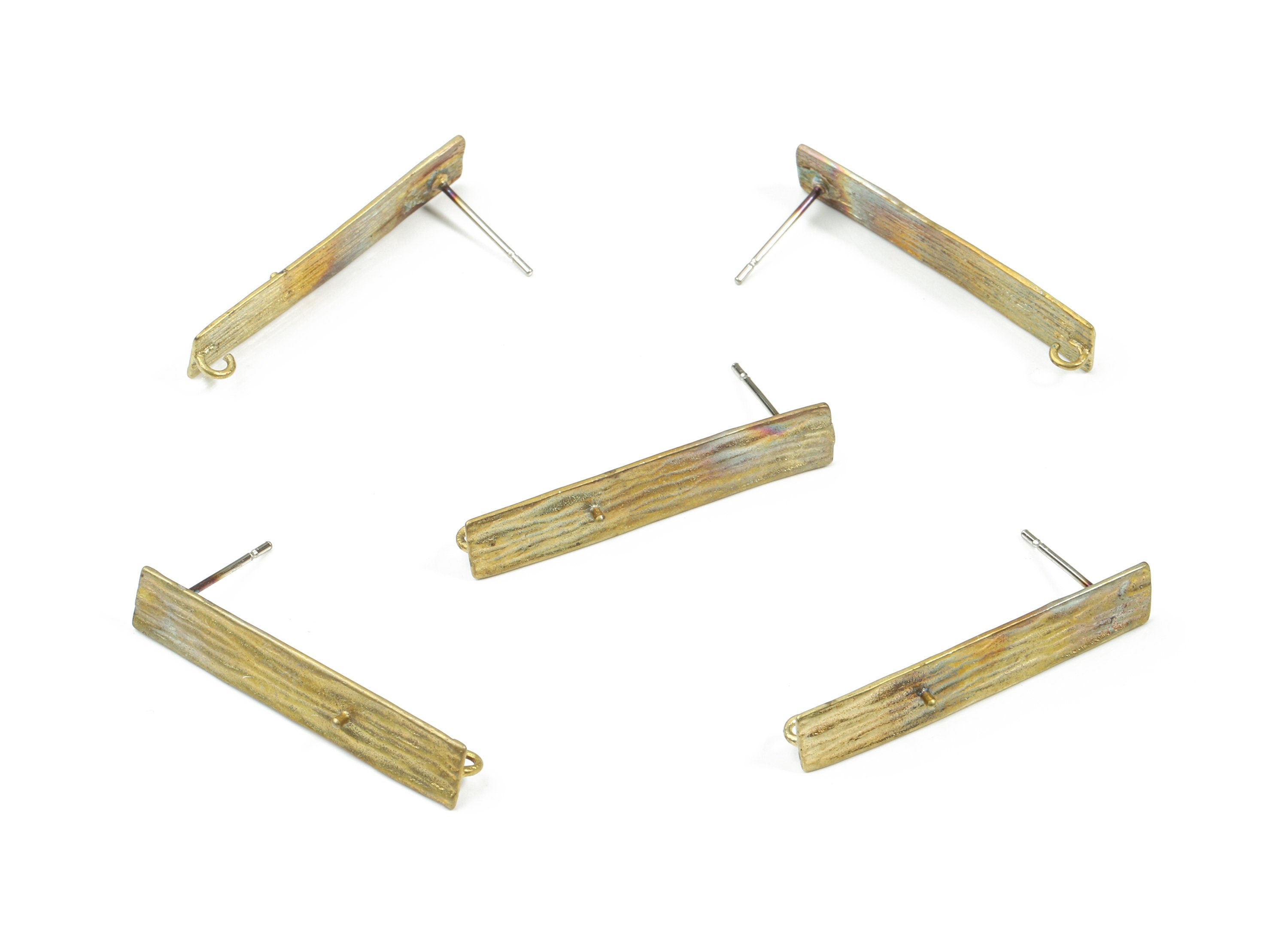 Brass Long Rectangle Earring Stud With Loop For Pearl - Raw Brass Rectangle Earring Post - Surgical Steel - 31.19x6x2.22mm - PP3275 - DOMEDBAZAAR