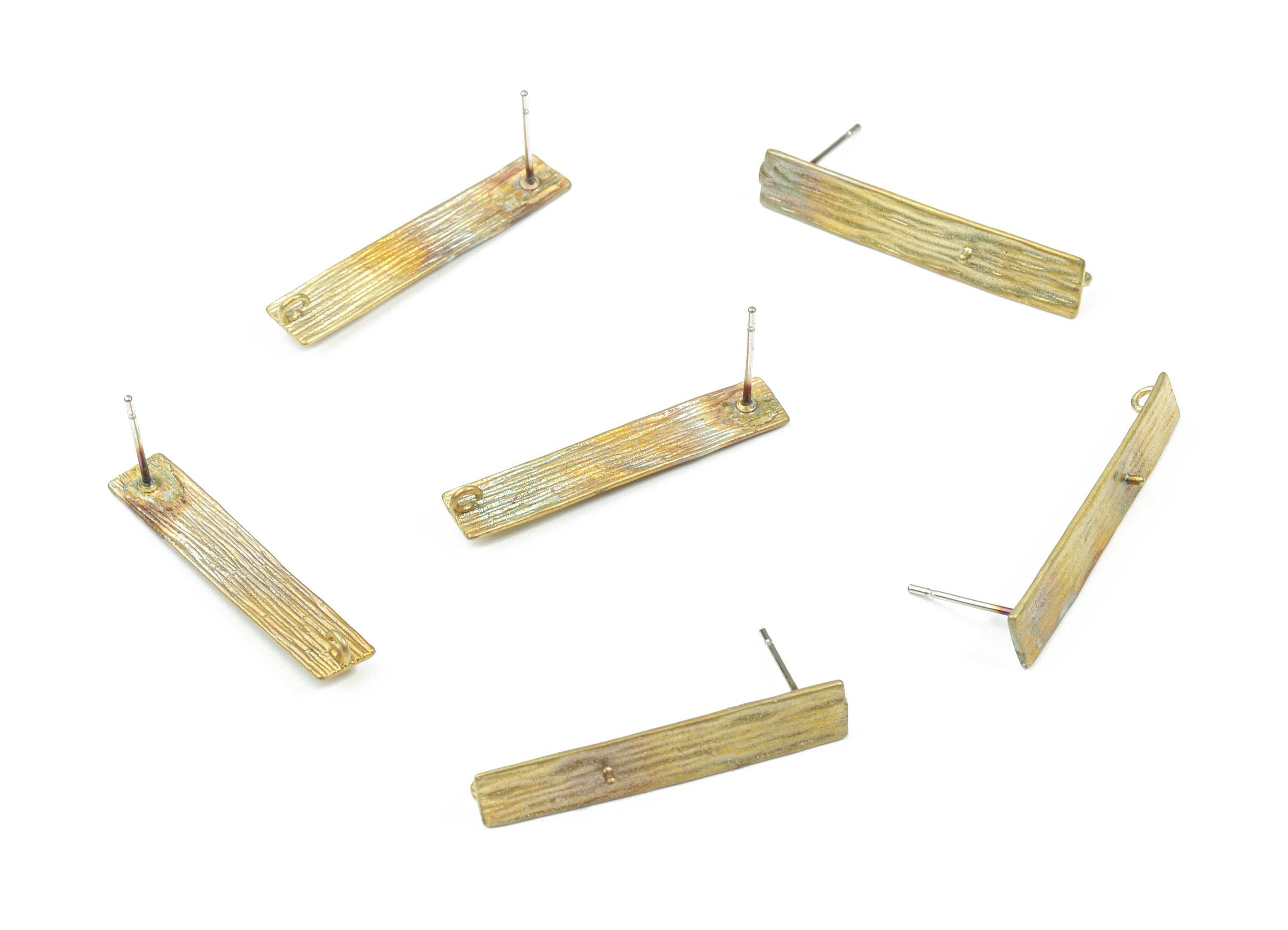 Brass Long Rectangle Earring Stud With Loop For Pearl - Raw Brass Rectangle Earring Post - Surgical Steel - 31.19x6x2.22mm - PP3275 - DOMEDBAZAAR