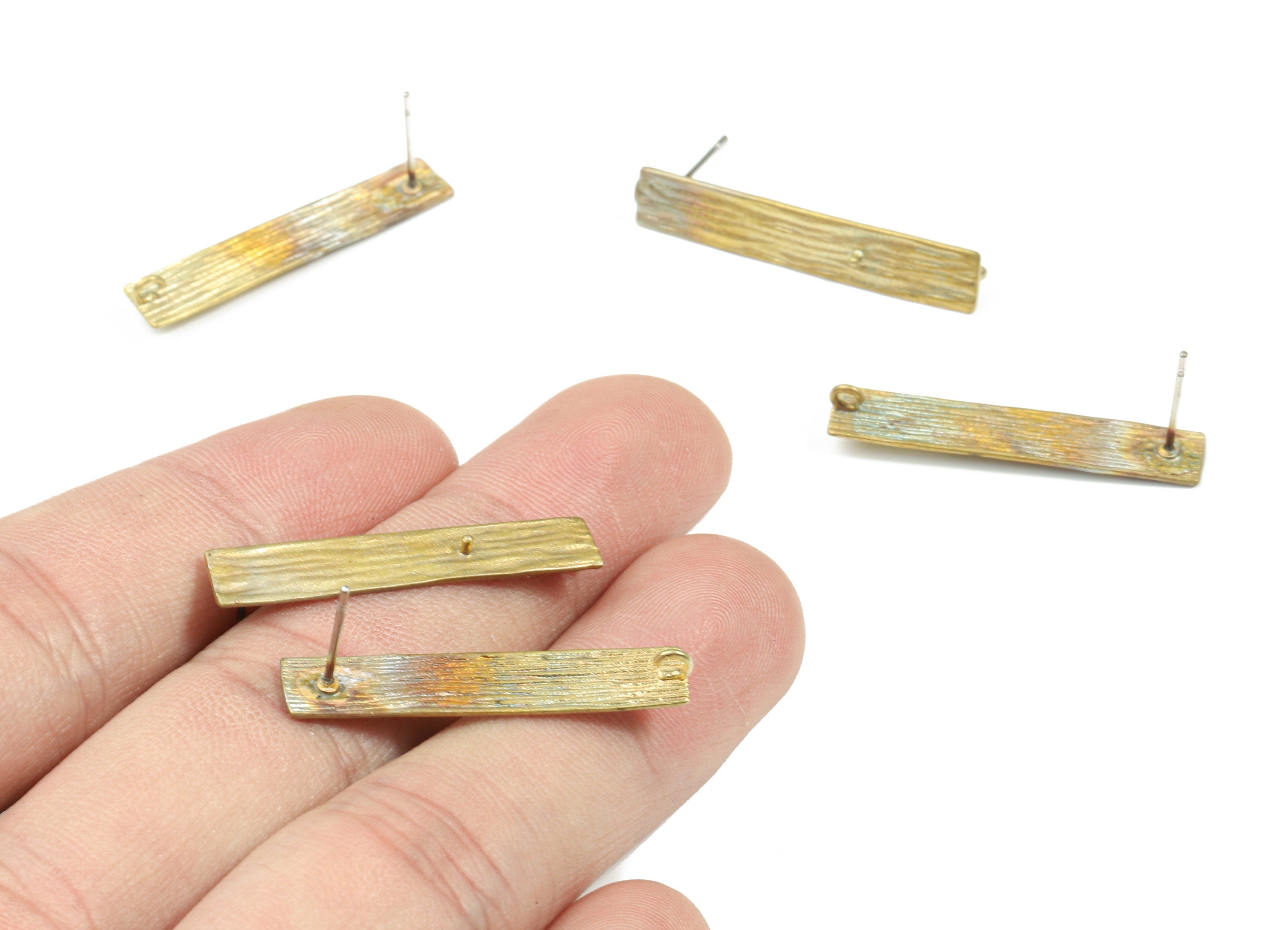 Brass Long Rectangle Earring Stud With Loop For Pearl - Raw Brass Rectangle Earring Post - Surgical Steel - 31.19x6x2.22mm - PP3275 - DOMEDBAZAAR