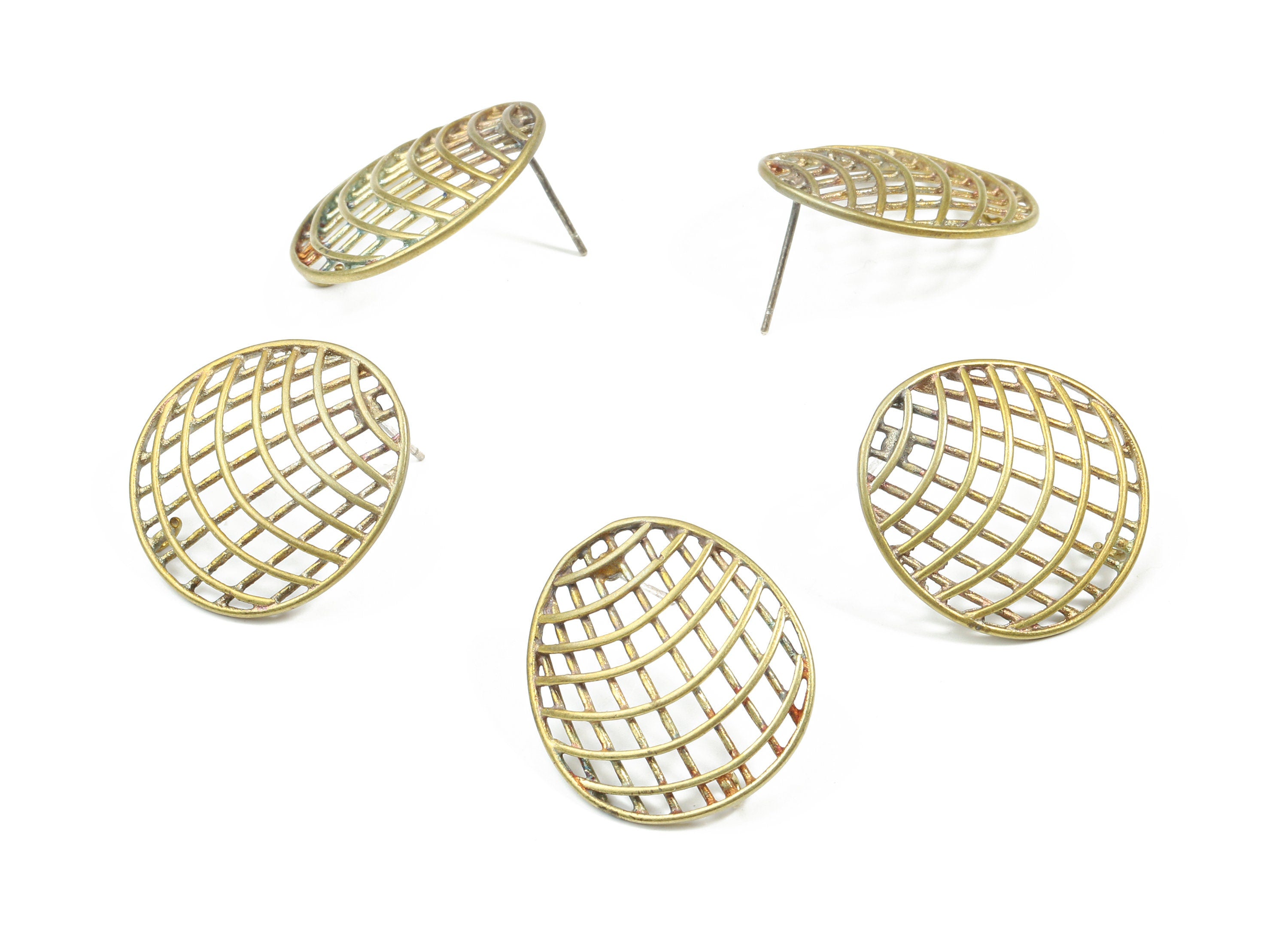 Brass Flower Earring Stud With Loop - Raw Brass Flower Earring Post - 325 Real Silver Stud - Jewelry Supplies - 23.55x21.35x1.41mm - PP3250 - DOMEDBAZAAR