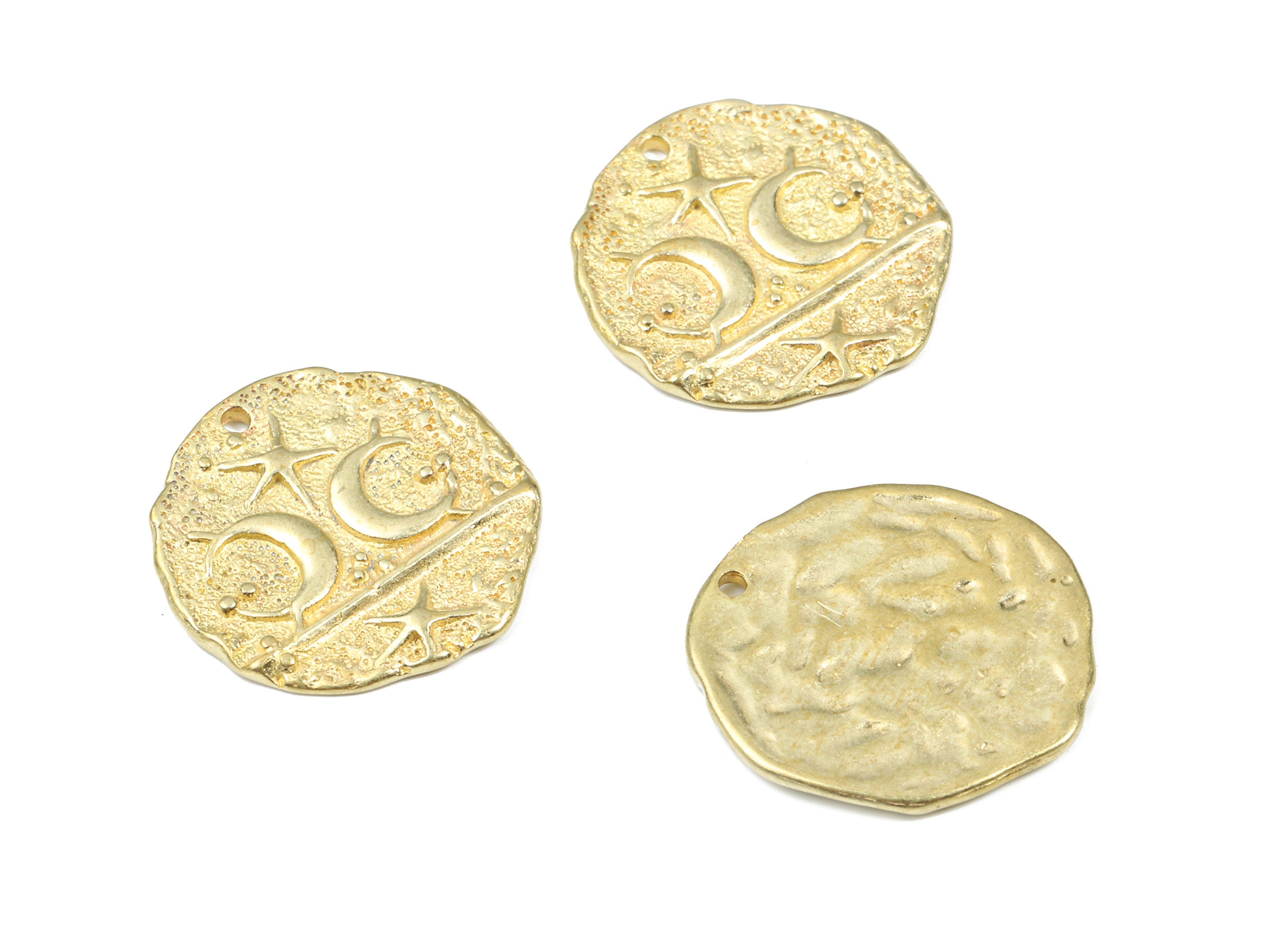 Brass Starfish Crescent Earring Charms - Raw Brass Starfish Round Pendant - Earring Findings - Jewelry Supplies - 18.65x18.48x1.4mm - PP3224 - DOMEDBAZAAR