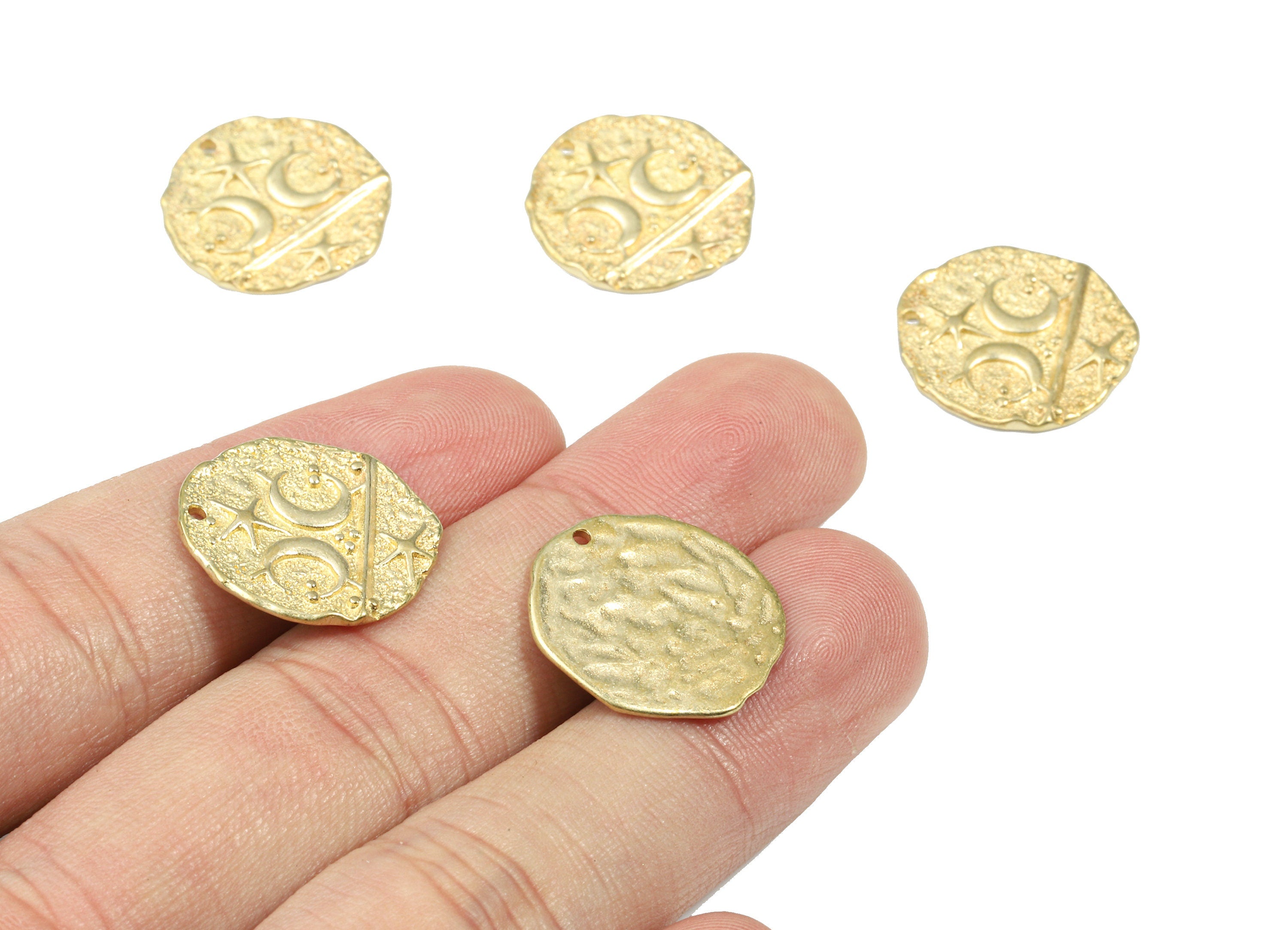 Brass Starfish Crescent Earring Charms - Raw Brass Starfish Round Pendant - Earring Findings - Jewelry Supplies - 18.65x18.48x1.4mm - PP3224 - DOMEDBAZAAR