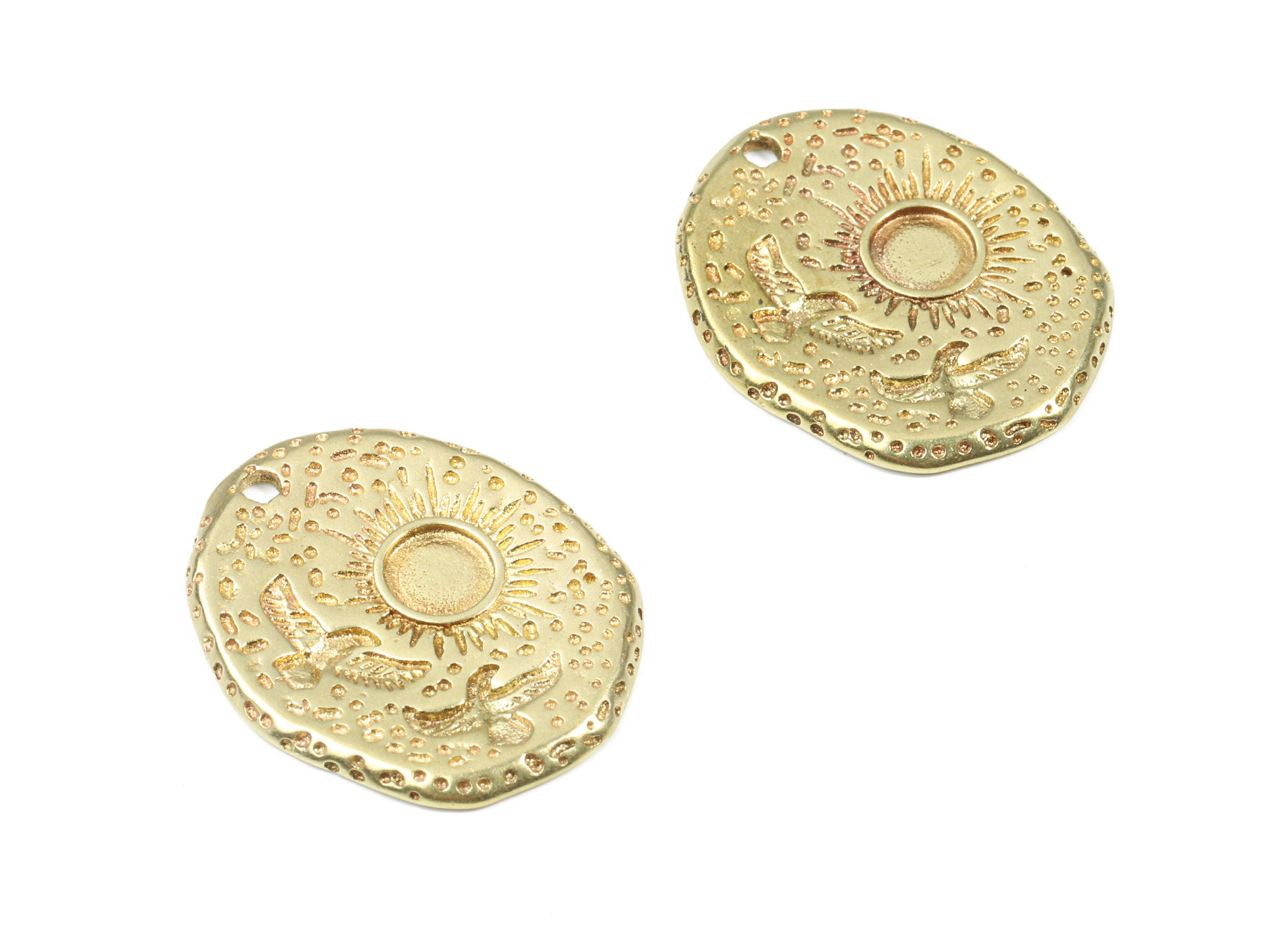 Brass Sun Earring Charms - Raw Brass Eagle Sun Oval Pendant - Earring Findings - Jewelry Supplies - 24.35x20.01x1.68mm - PP3232 - DOMEDBAZAAR