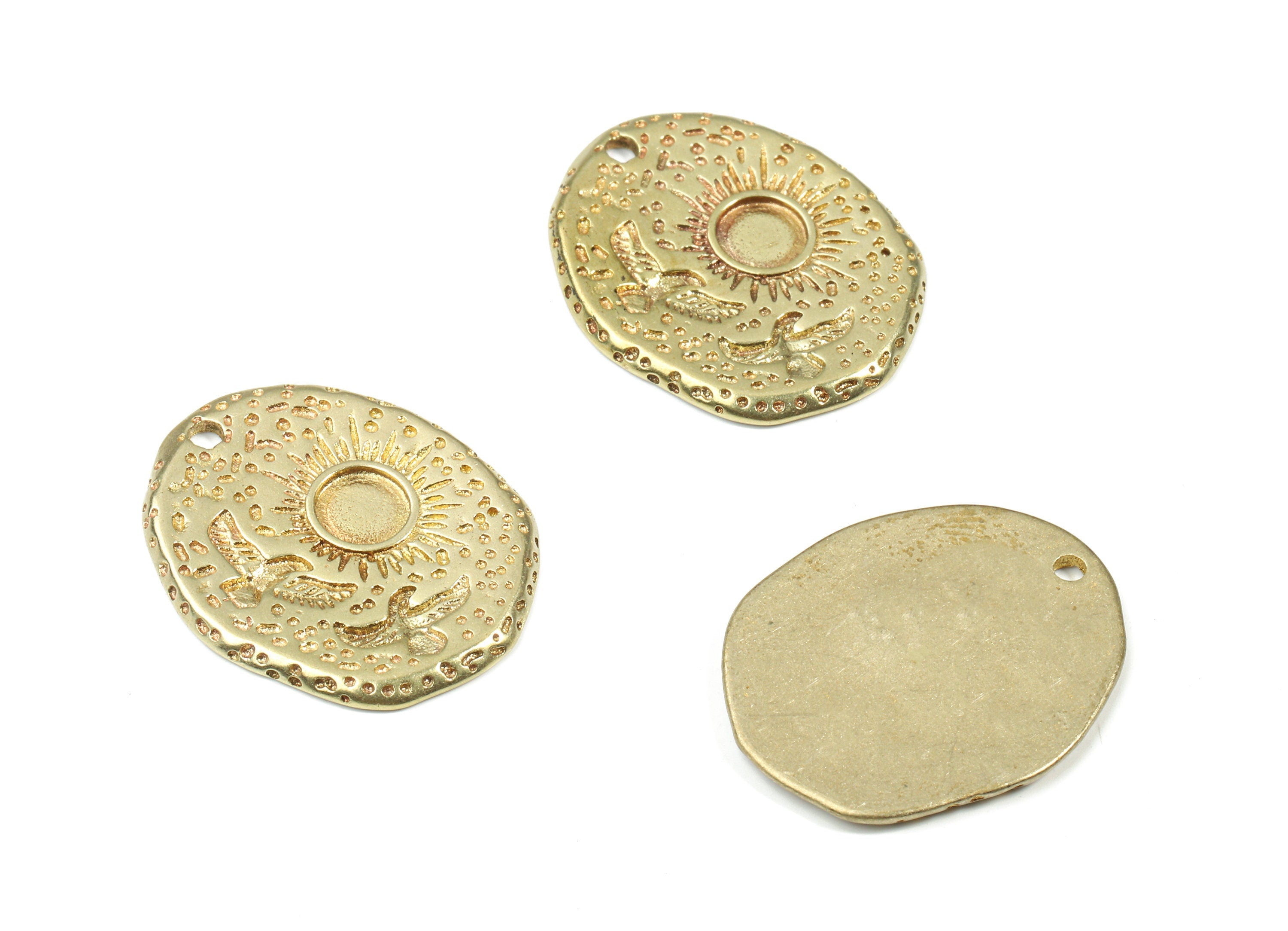 Brass Sun Earring Charms - Raw Brass Eagle Sun Oval Pendant - Earring Findings - Jewelry Supplies - 24.35x20.01x1.68mm - PP3232 - DOMEDBAZAAR