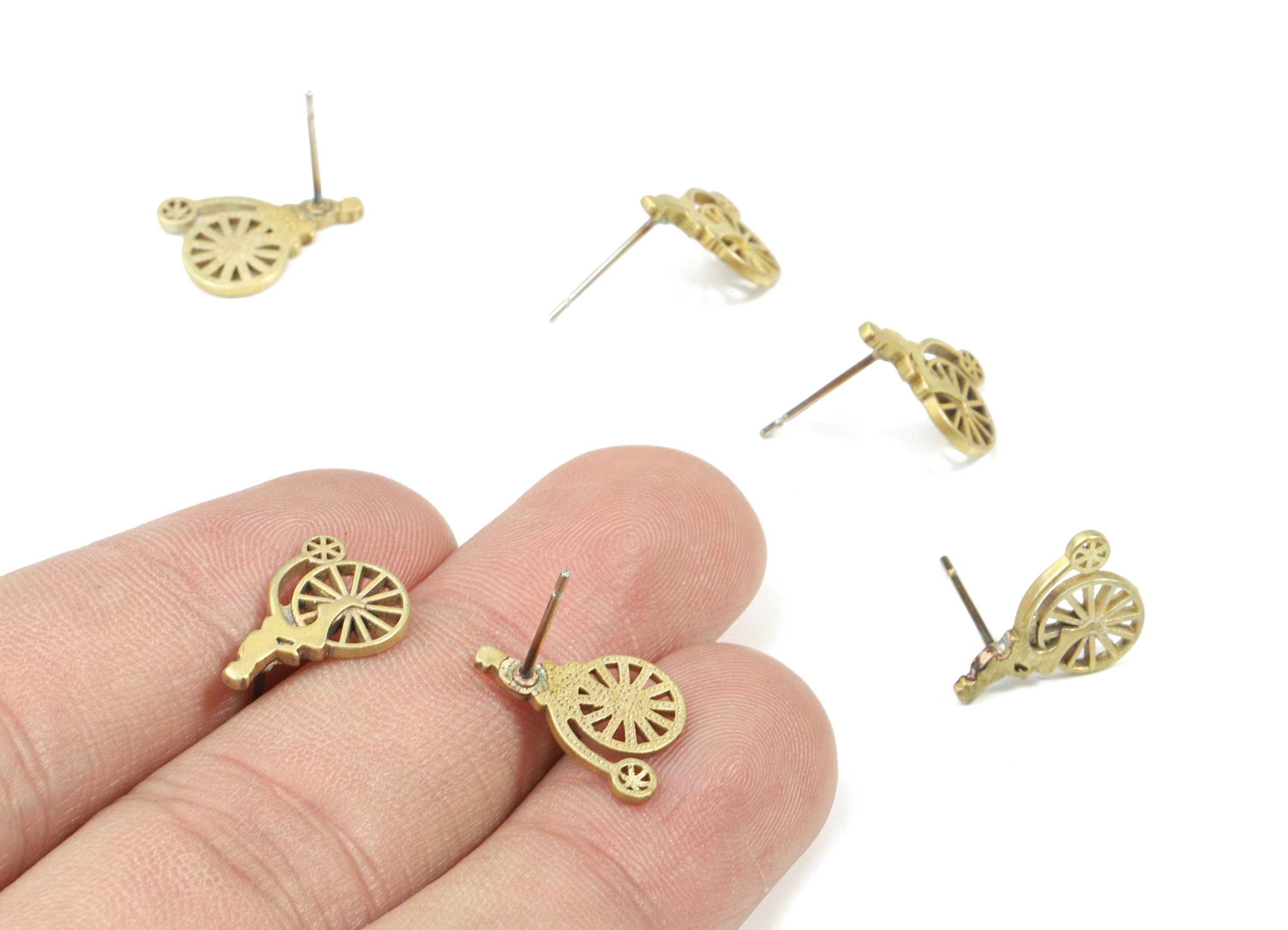 Brass Vintage Retro Bicycle Earring Stud - Raw Brass  Retro Bicycle Earring Post - Surgical Stud - Jewelry Supplies - 14.6x11x1.4mm - PP3274 - DOMEDBAZAAR