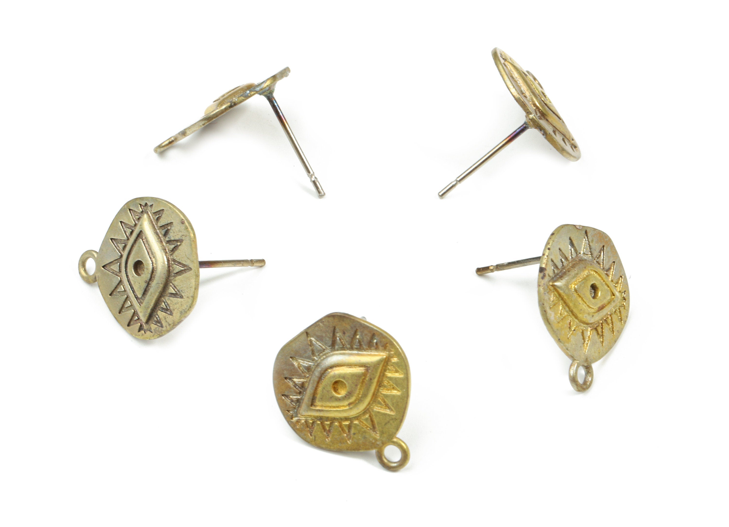 Brass Eye Earring Stud With Loop - Raw Brass Eye Round Earring Post - Surgical Stud - Jewelry Supplies - 15.51x13.38x1.8mm - PP3254 - DOMEDBAZAAR