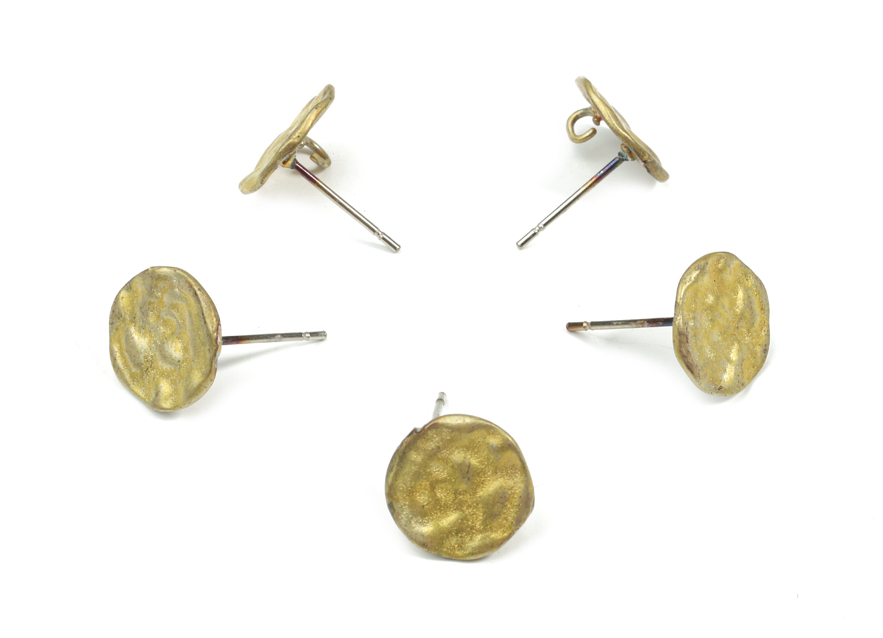 Brass Round Earring Stud With Loop - Raw Brass Round Earring Post - Surgical Stud - Jewelry Supplies - 11.27x11.27x1.06mm - PP3259 - DOMEDBAZAAR