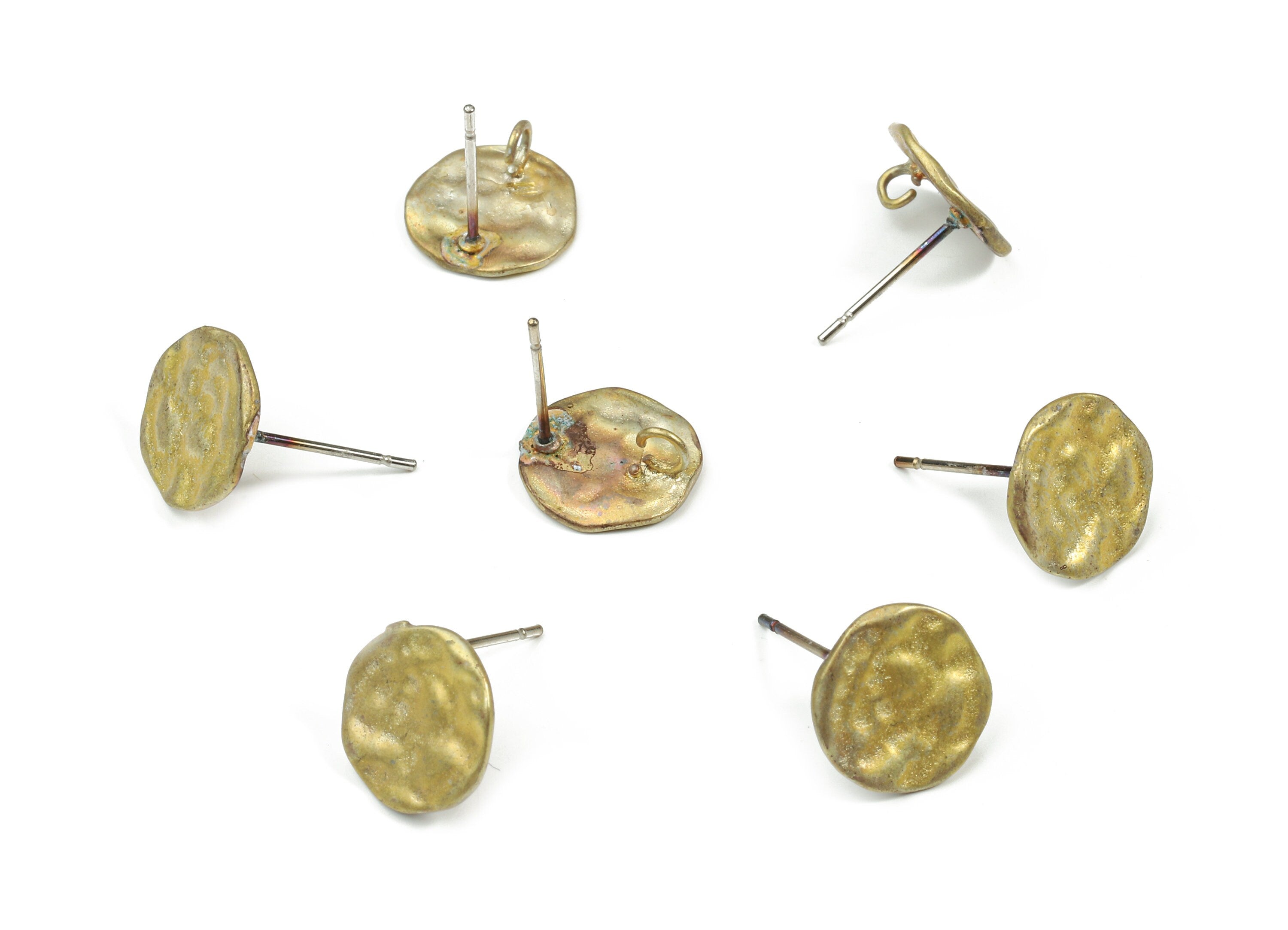 Brass Round Earring Stud With Loop - Raw Brass Round Earring Post - Surgical Stud - Jewelry Supplies - 11.27x11.27x1.06mm - PP3259 - DOMEDBAZAAR
