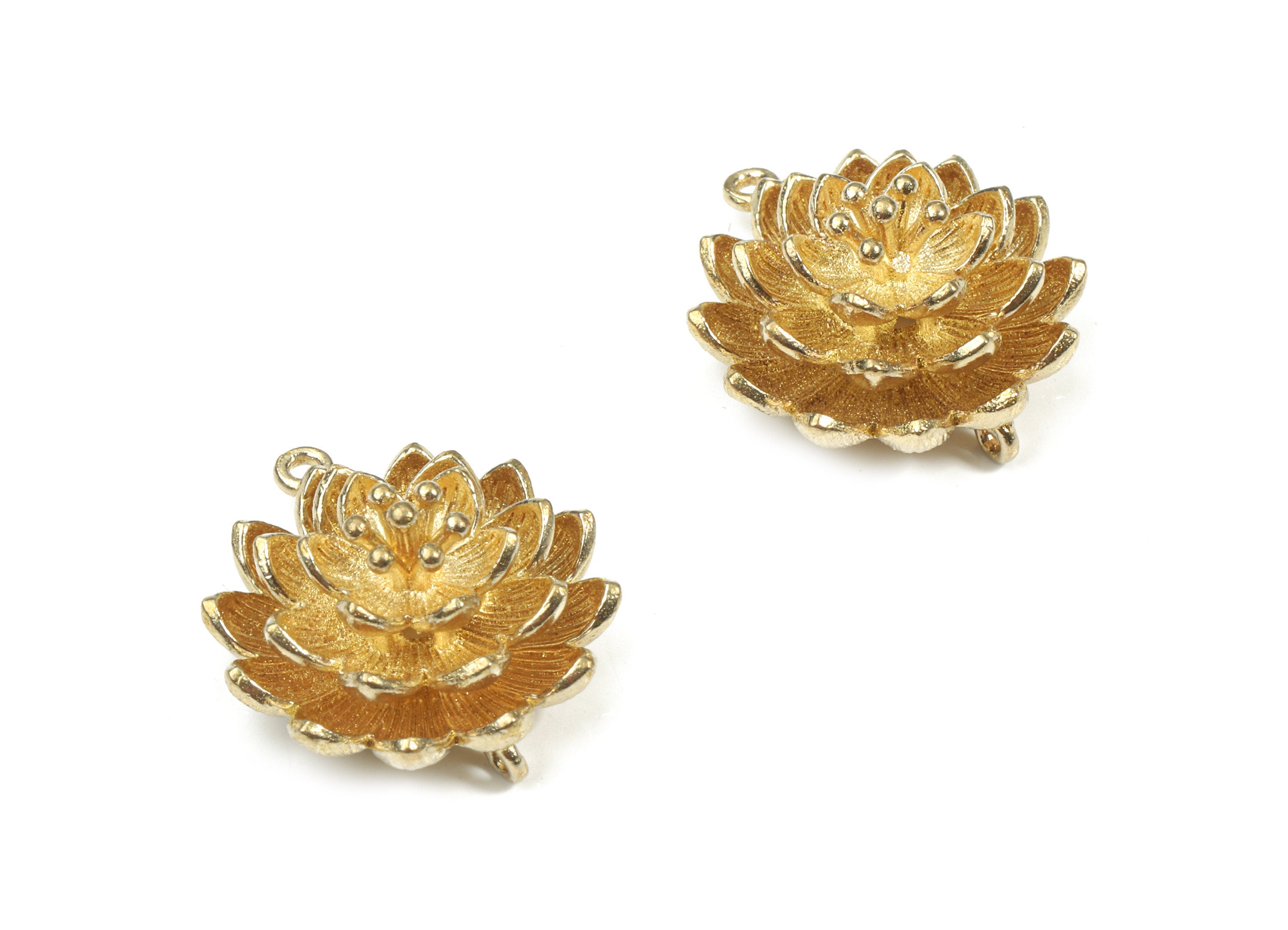 Brass Water Lily Earring Charms - Raw Brass Flower Connectors - Earring Findings - Jewelry Supplies - 24.35x20.01x1.68mm - PP3228 - DOMEDBAZAAR