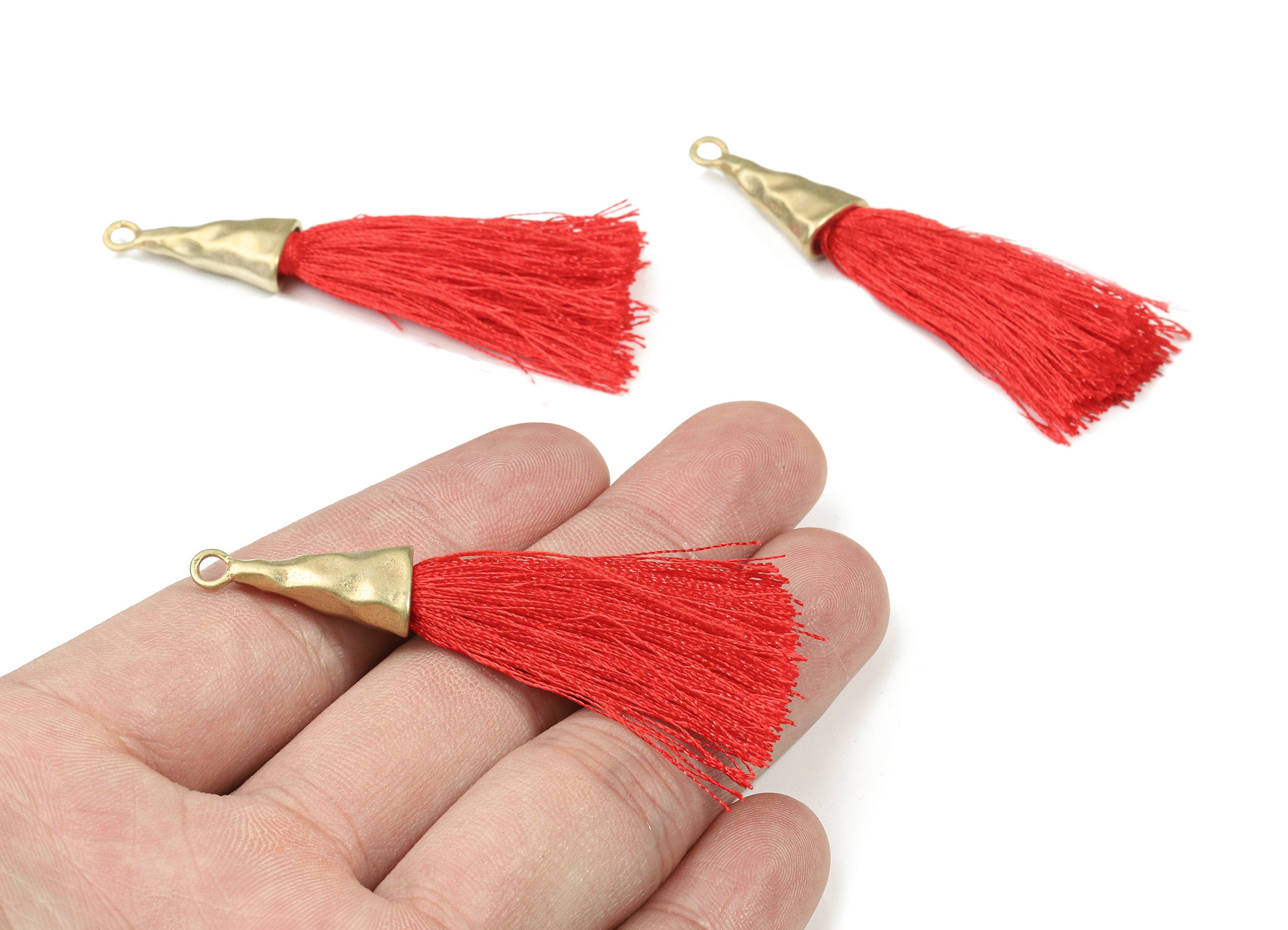 Tassel Earring - Puffy Tassel Earring With Raw Brass Cap - Tassel Findings - Boho Charms - Jewelry Supplies - 62.19x35.48x5.62mm - TS1136A - DOMEDBAZAAR