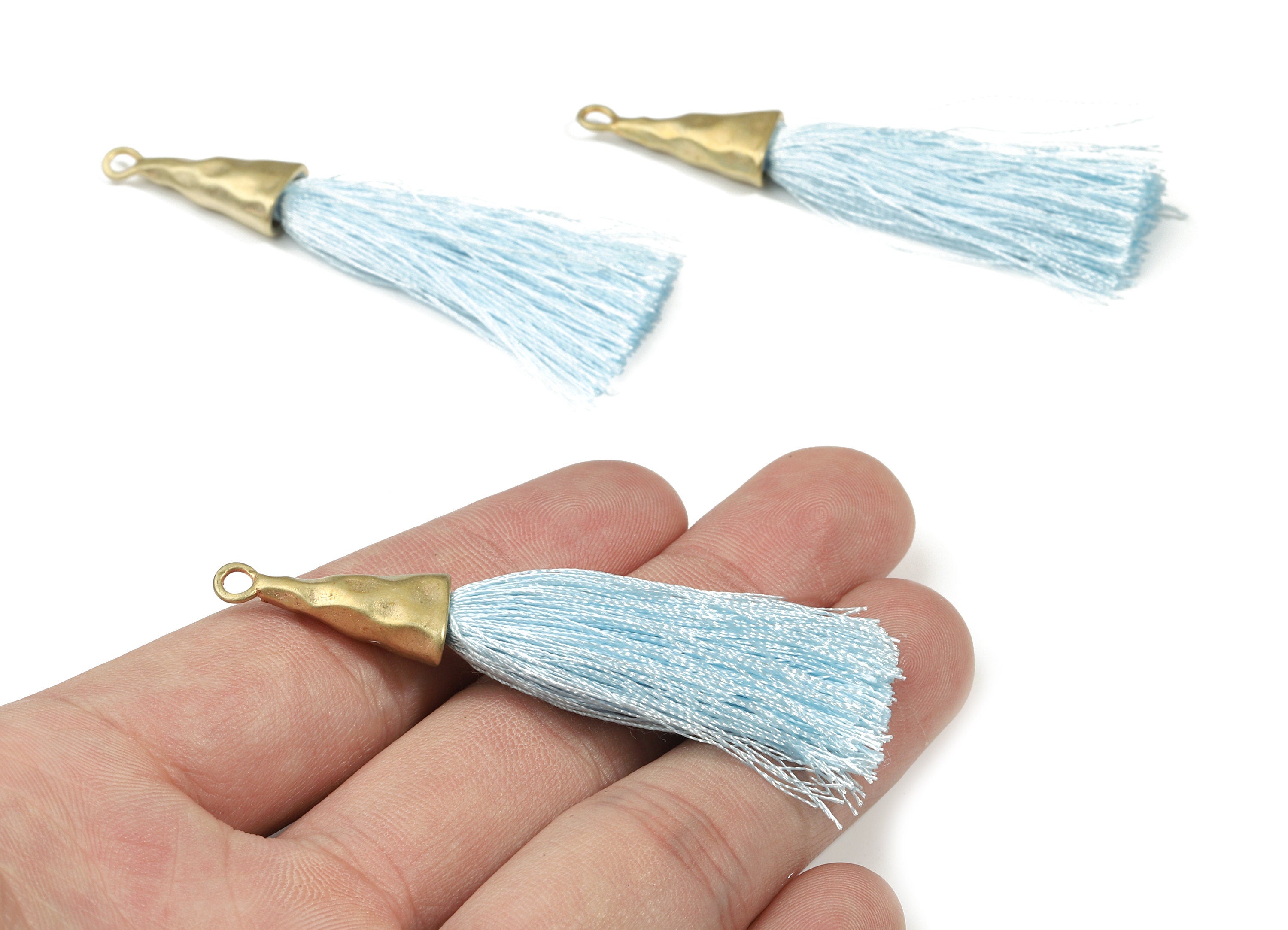 Tassel Earring - Puffy Tassel Earring With Raw Brass Cap - Tassel Findings - Boho Charms - Jewelry Supplies - 62.19x35.48x5.62mm - TS1136D - DOMEDBAZAAR