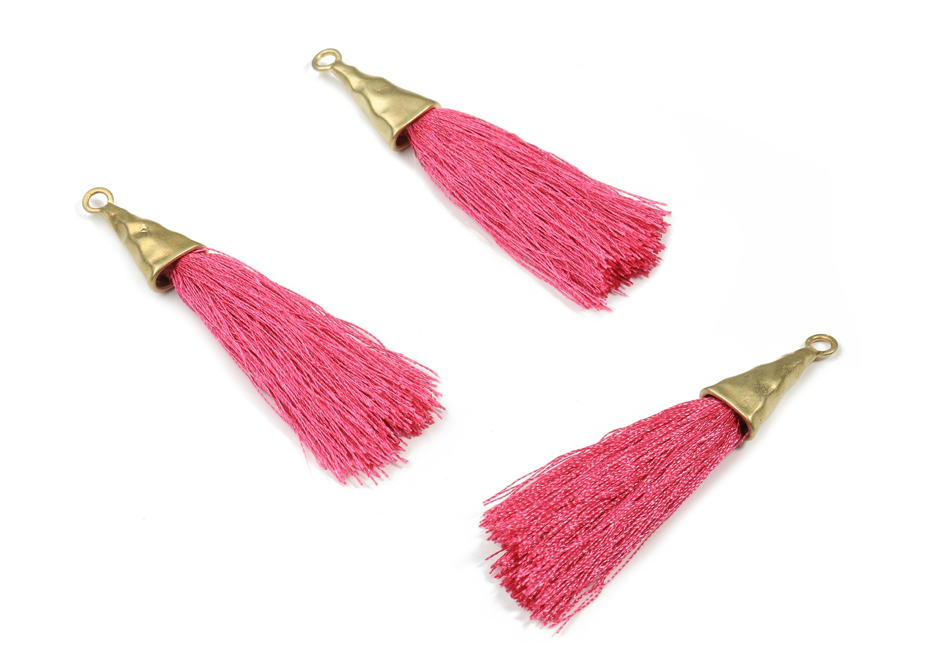 Tassel Earring - Puffy Tassel Earring With Raw Brass Cap - Tassel Findings - Boho Charms - Jewelry Supplies - 62.19x35.48x5.62mm - TS1136E - DOMEDBAZAAR