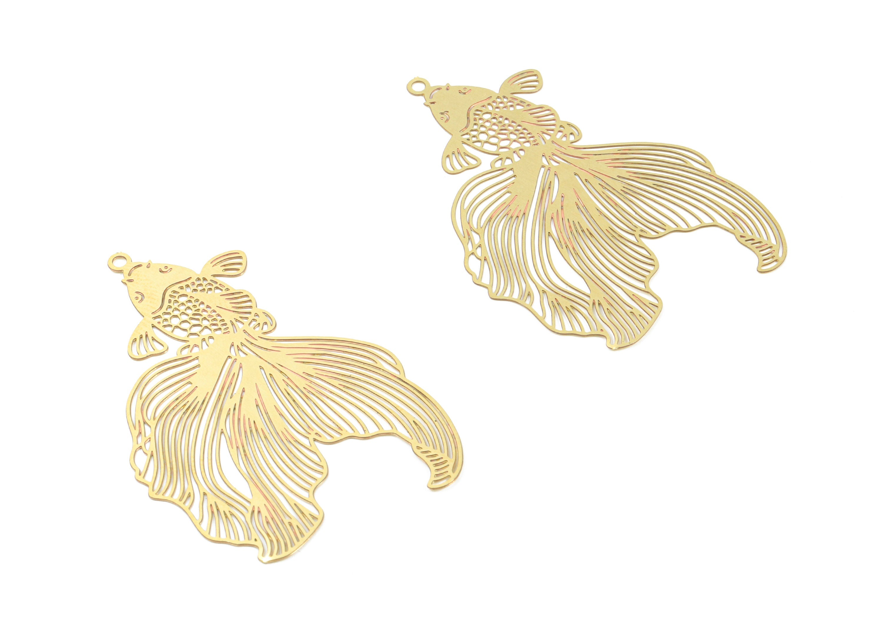 Brass Goldfish Earring Charms - Raw Brass Goldfish Pendant For Necklace - Earring Findings - Jewelry Supplies - 49.15x30.82x0.38mm - JJB5587 - DOMEDBAZAAR