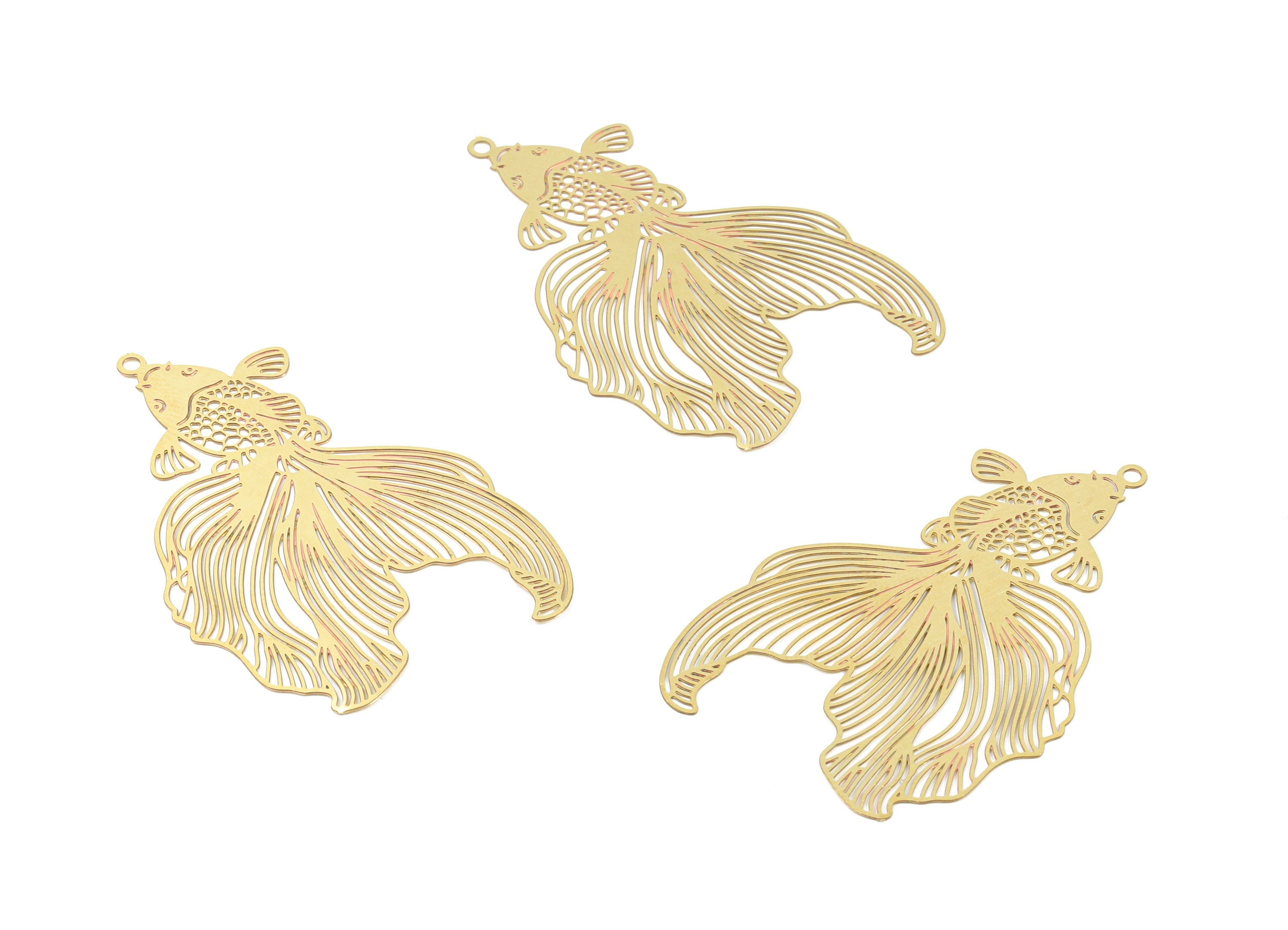 Brass Goldfish Earring Charms - Raw Brass Goldfish Pendant For Necklace - Earring Findings - Jewelry Supplies - 49.15x30.82x0.38mm - JJB5587 - DOMEDBAZAAR