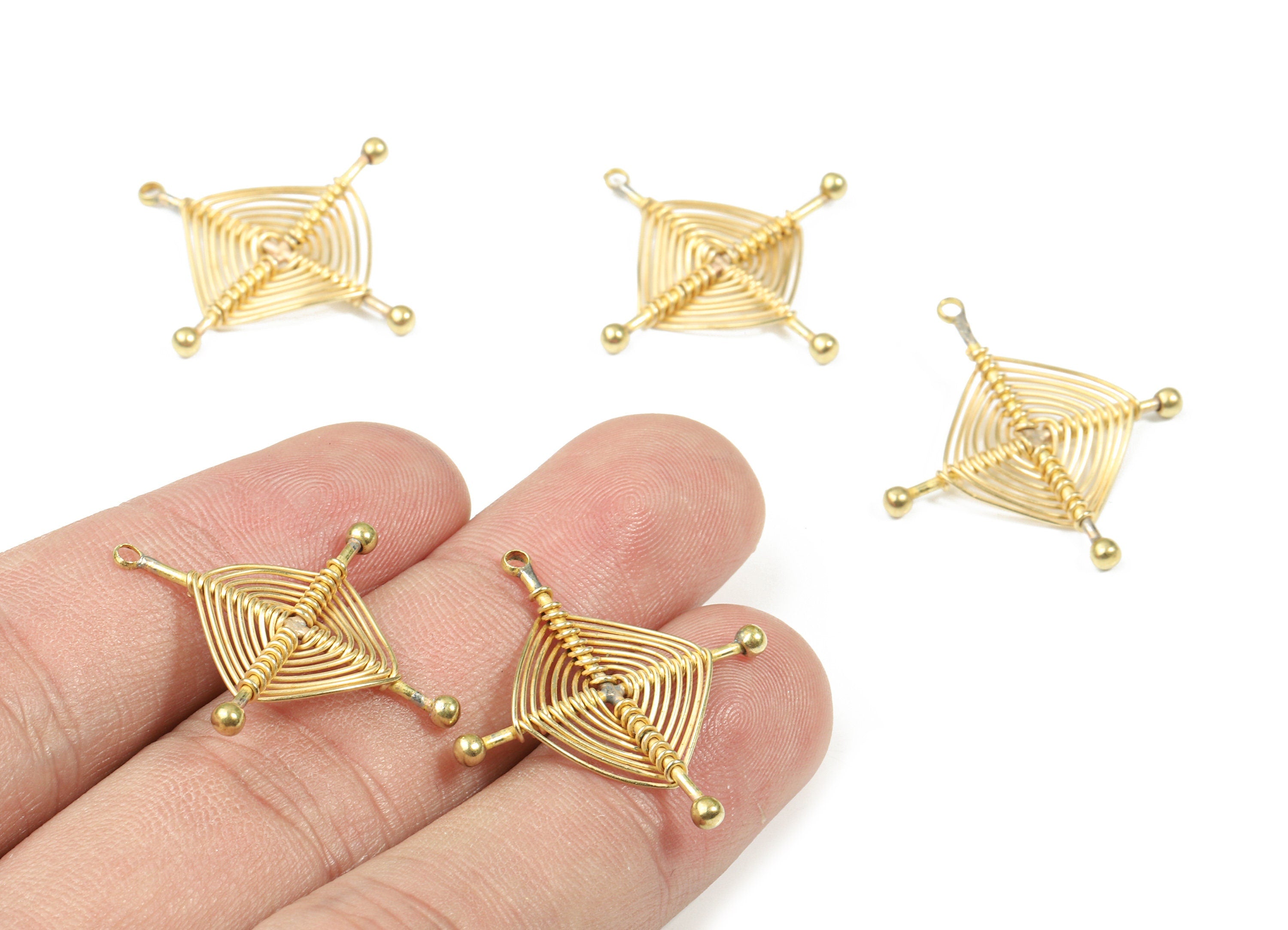 Brass Ear Wires Earring Charms - Raw Brass Ear Wires Pendant - Earring Findings - Jewelry Supplies - 28.16x26.61x2.47mm - PP3334 - DOMEDBAZAAR