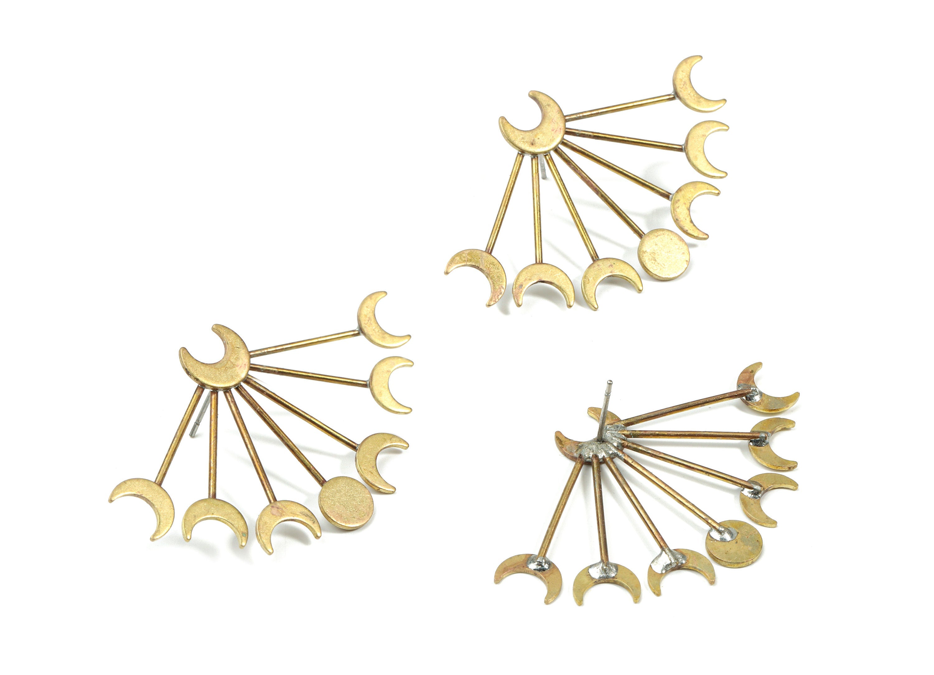 Brass Crescents Earring Stud - Raw Brass Moons Earring Post - Surgical Stud - Earring Post - Jewelry Supplies - 48.88x31.27x2.06mm - PP3313 - DOMEDBAZAAR