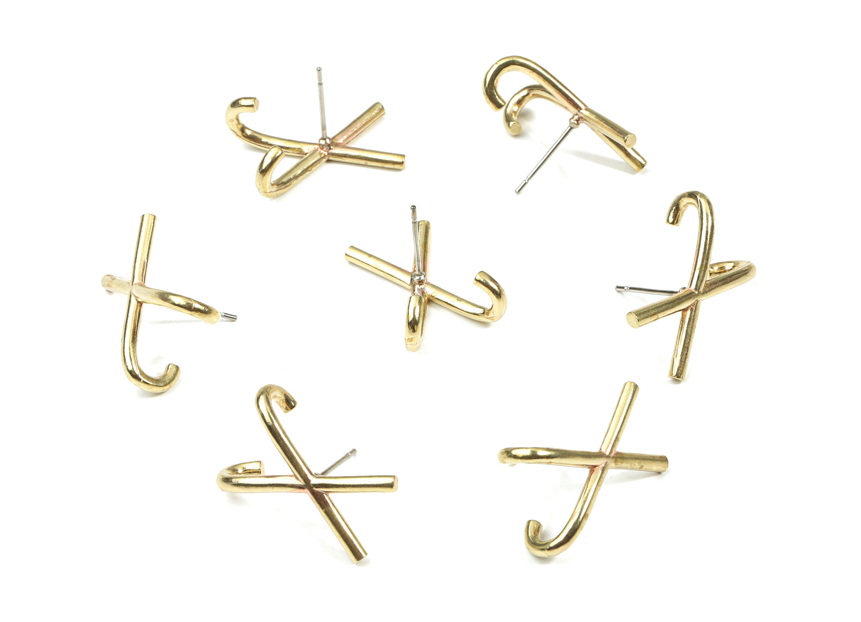 Brass X Earring Stud - Raw Brass Ex Earring Post - Surgical Stud - Earring Post - Jewelry Supplies - 21.26x12.07x2.01mm - PP3293 - DOMEDBAZAAR