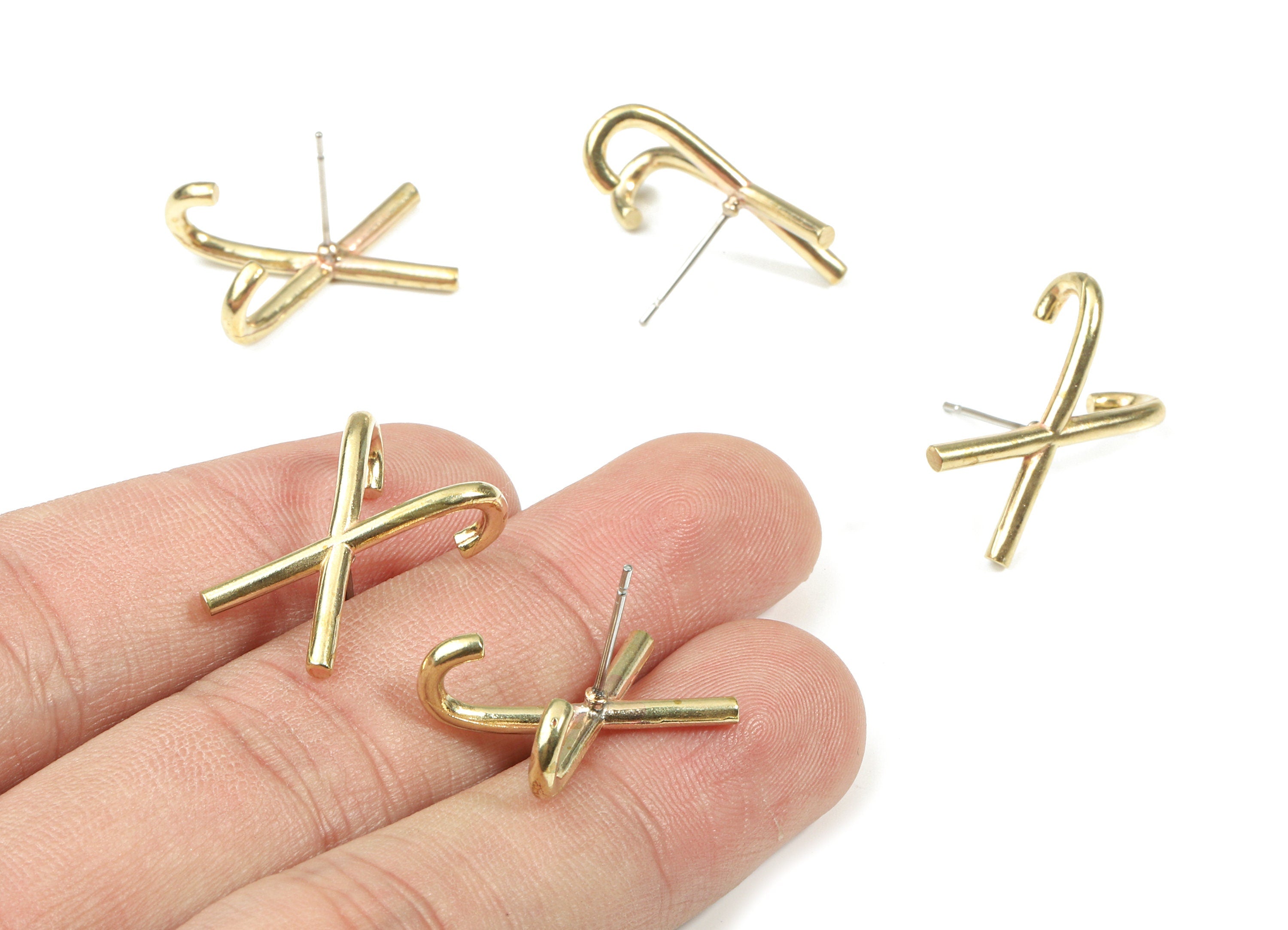 Brass X Earring Stud - Raw Brass Ex Earring Post - Surgical Stud - Earring Post - Jewelry Supplies - 21.26x12.07x2.01mm - PP3293 - DOMEDBAZAAR