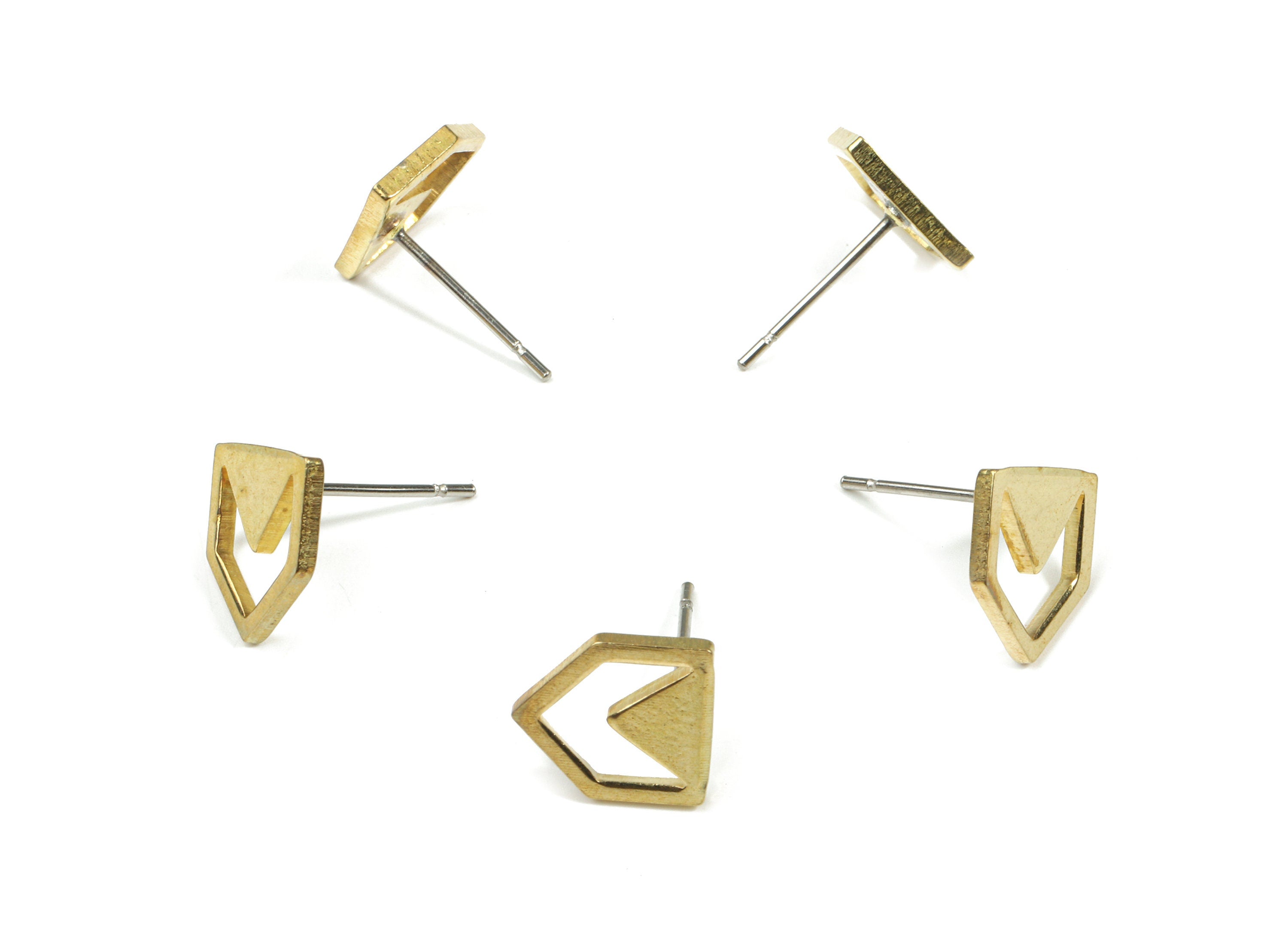 Brass Pentagon Earring Stud - Raw Brass Pentagon Earring Post - Surgical Stud - Earring Post - Jewelry Supplies - 10.06x9.08x1.31mm - PP3302 - DOMEDBAZAAR