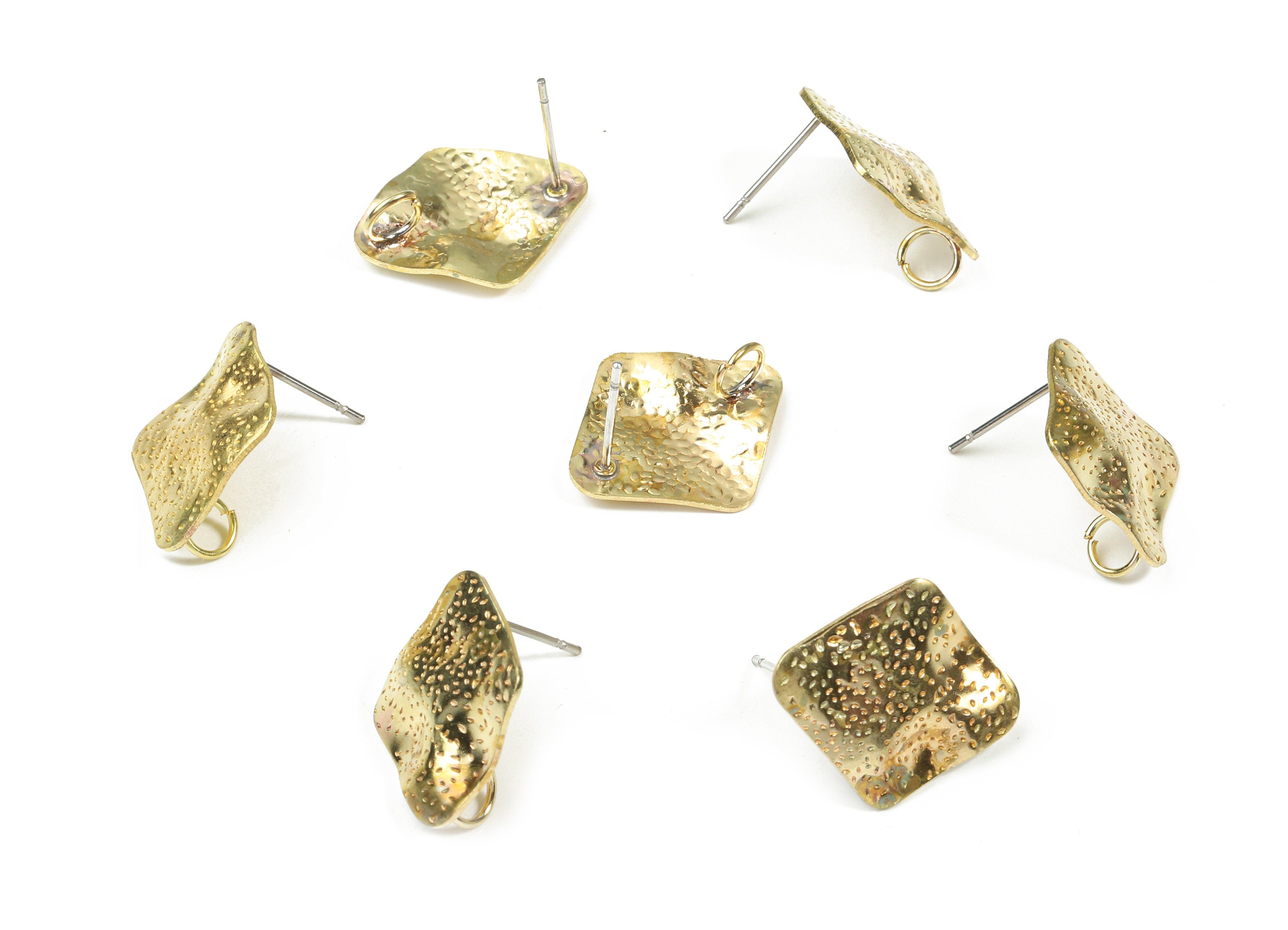 Brass Rhombus Stud Earring With Hoop - Raw Brass Rhombus Earring Post - Stainless Steel - Jewelry Supplies - 19.16x16.94x0.94mm - PP3309 - DOMEDBAZAAR