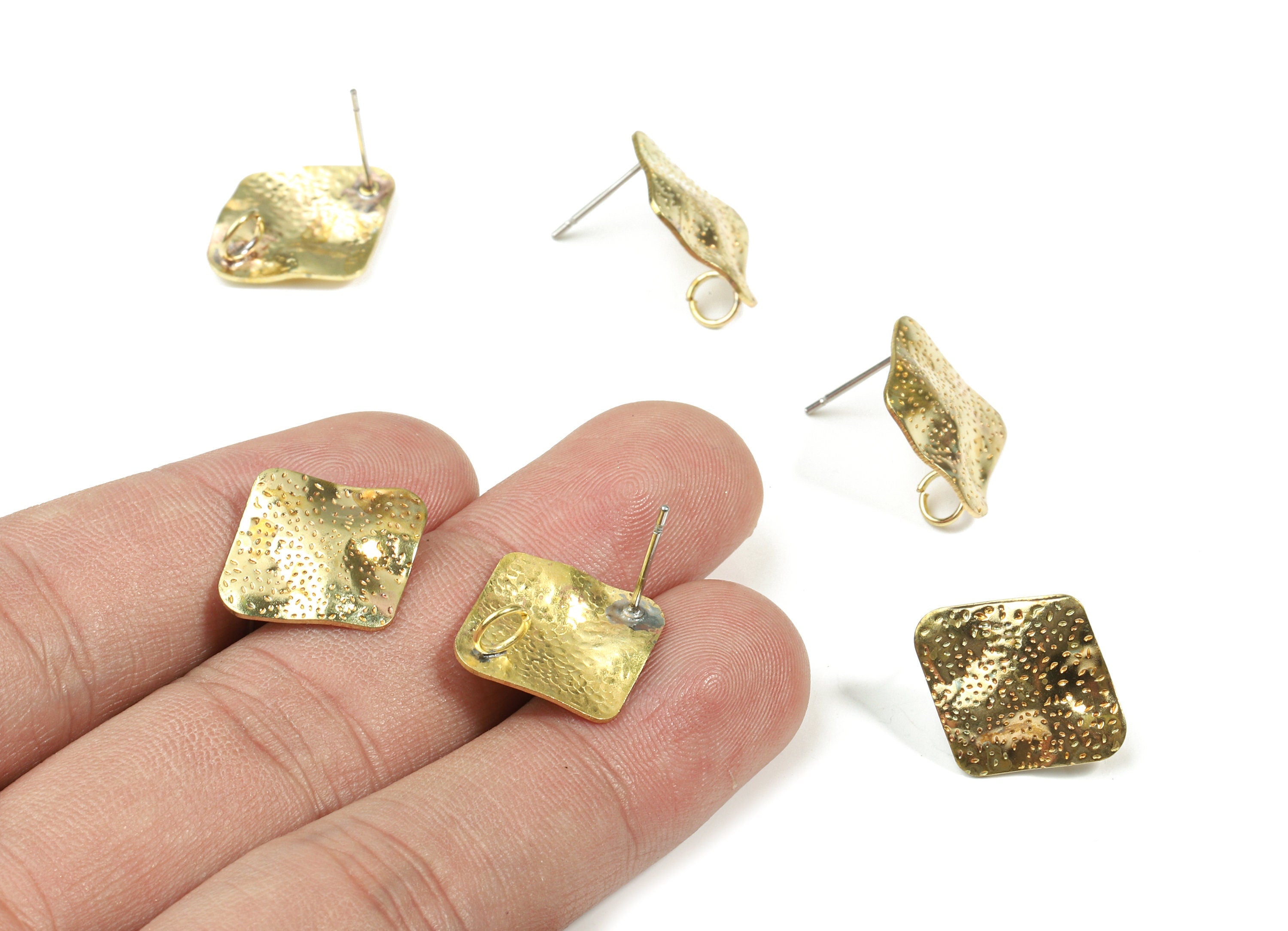 Brass Rhombus Stud Earring With Hoop - Raw Brass Rhombus Earring Post - Stainless Steel - Jewelry Supplies - 19.16x16.94x0.94mm - PP3309 - DOMEDBAZAAR