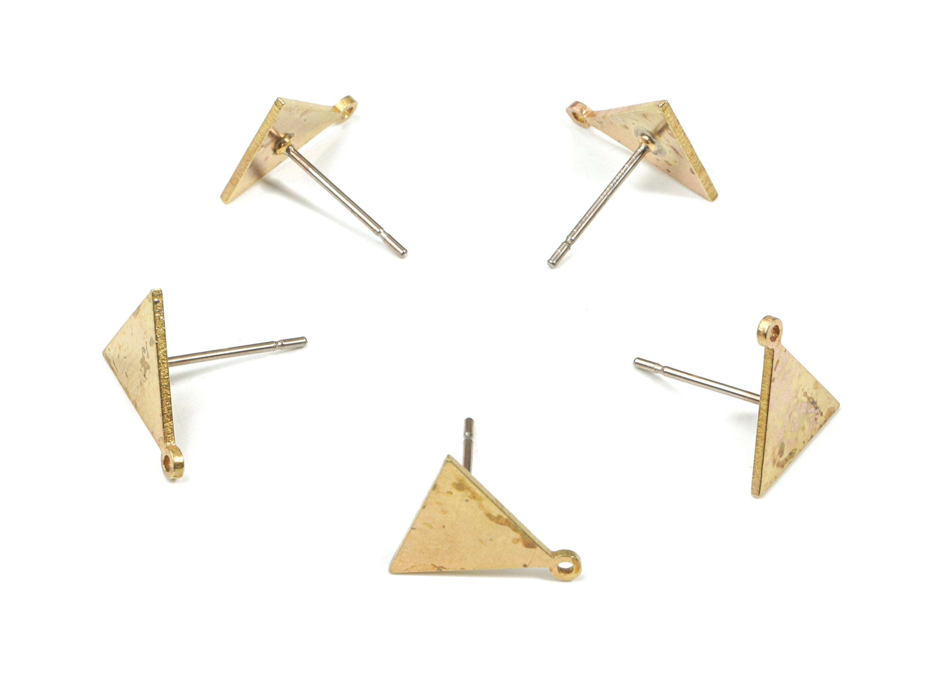 Brass Triangle Stud Earring With Hoop - Raw Brass Triangle Earring Post - Surgical Stud - Jewelry Supplies - 11.53x10.3x0.79mm - PP3292 - DOMEDBAZAAR
