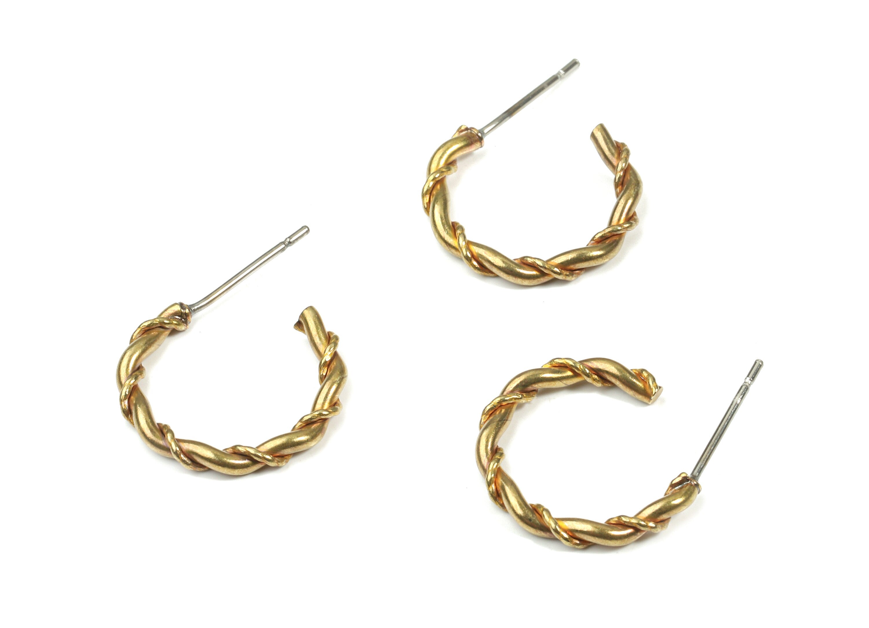 Brass Stud Open Hoop - Raw Brass C Earring - Ear Wire Braid Earring - Surgical Stud - Jewelry Supplies - 16.09x2.13x1.7mm - PP3305 - DOMEDBAZAAR
