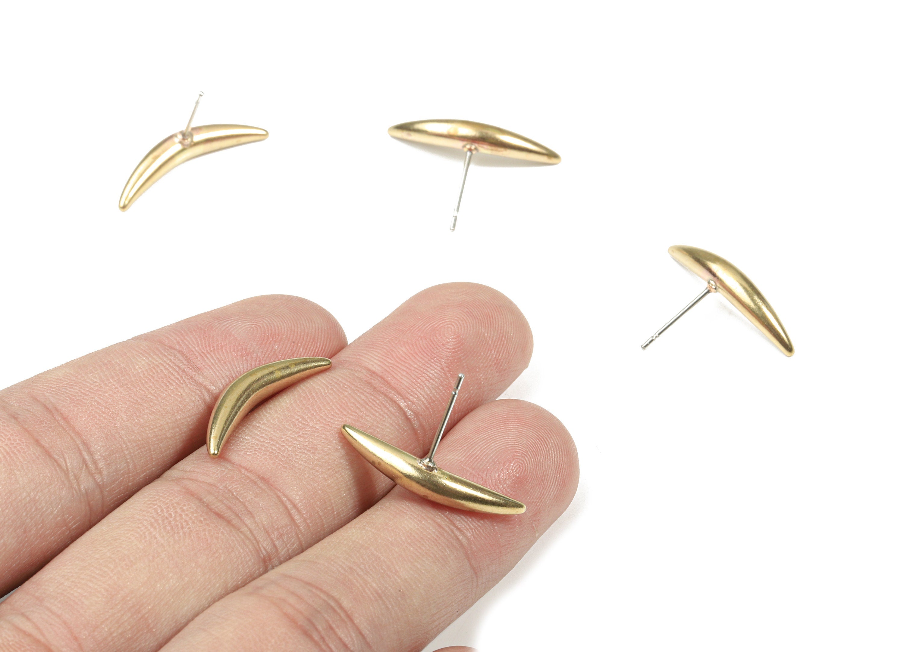 Brass Spike Earring Stud - Raw Brass Porcupine Earring Post - Hedgehog Earring post - Surgical Steel - 23.11x4.04x3.86mm - PP3307 - DOMEDBAZAAR