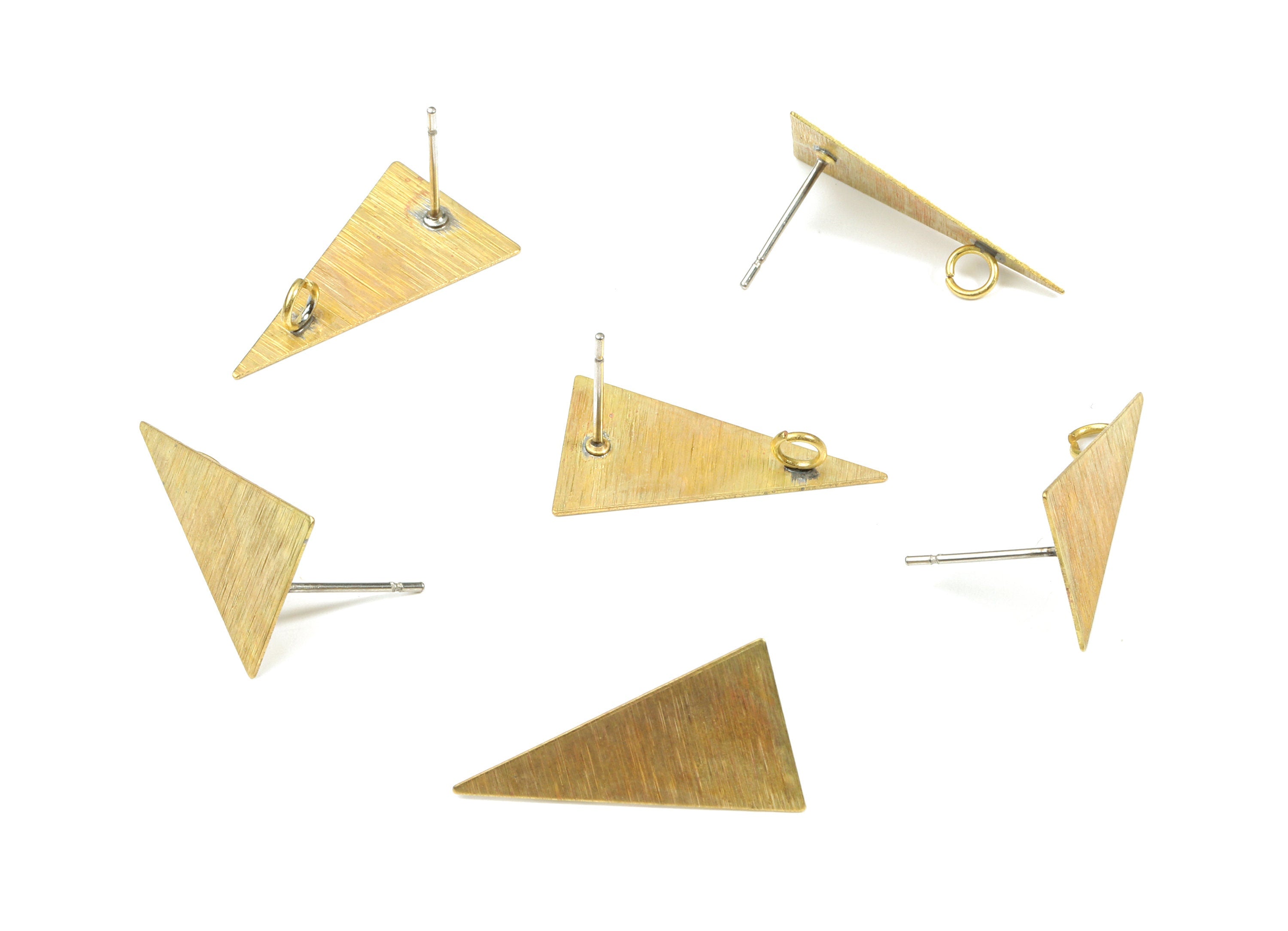 Brass Triangle Stud Earring With Hoop - Raw Brass Triangle Earring Post - Textured Brass Earring With Hoop - 23.03x12.55x0.42mm - PP3282 - DOMEDBAZAAR