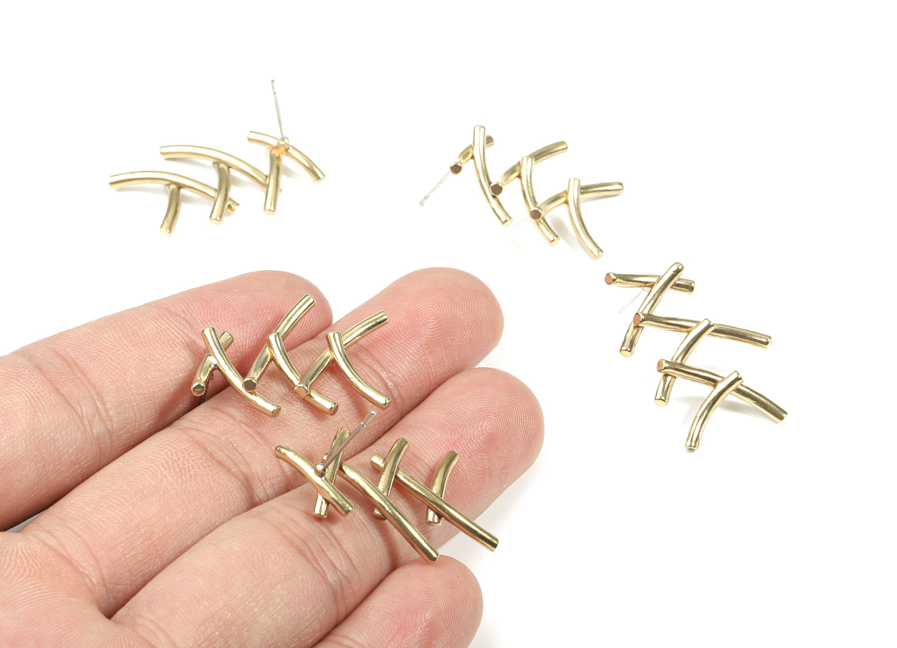 Brass Wire Earring Stud - Raw Brass Branch Earring Post - Surgical Stud - Earring Post - Jewelry Supplies - 26.17x19.83x2.03mm - PP3342 - DOMEDBAZAAR