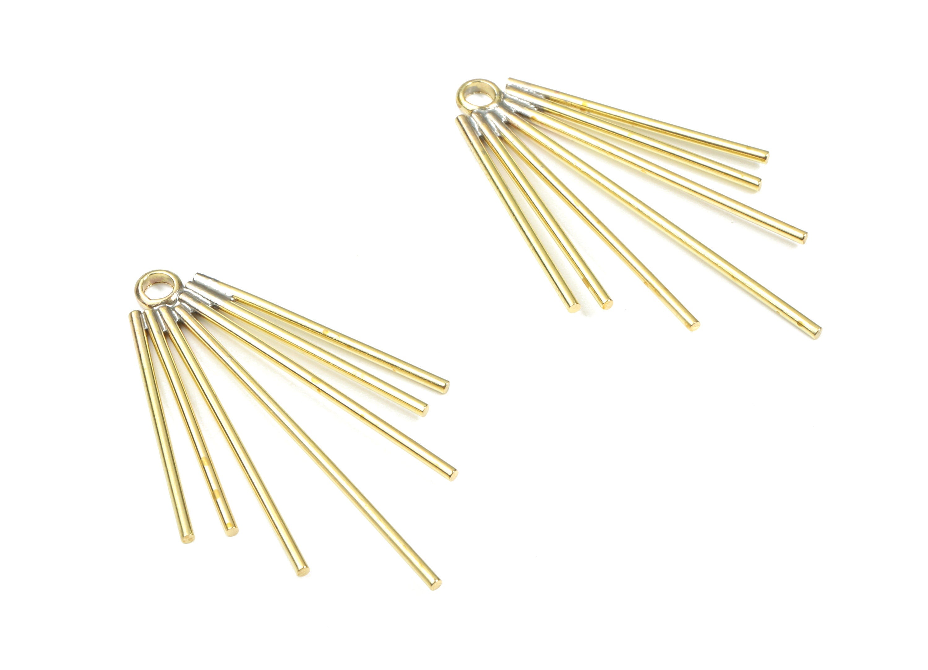 Brass Fringe Earring Charms - Raw Brass Fringe Pendant - Ear Wires Charm - Earring Findings - Jewelry Supplies - 33.22x22.38x1.3mm - PP3328 - DOMEDBAZAAR