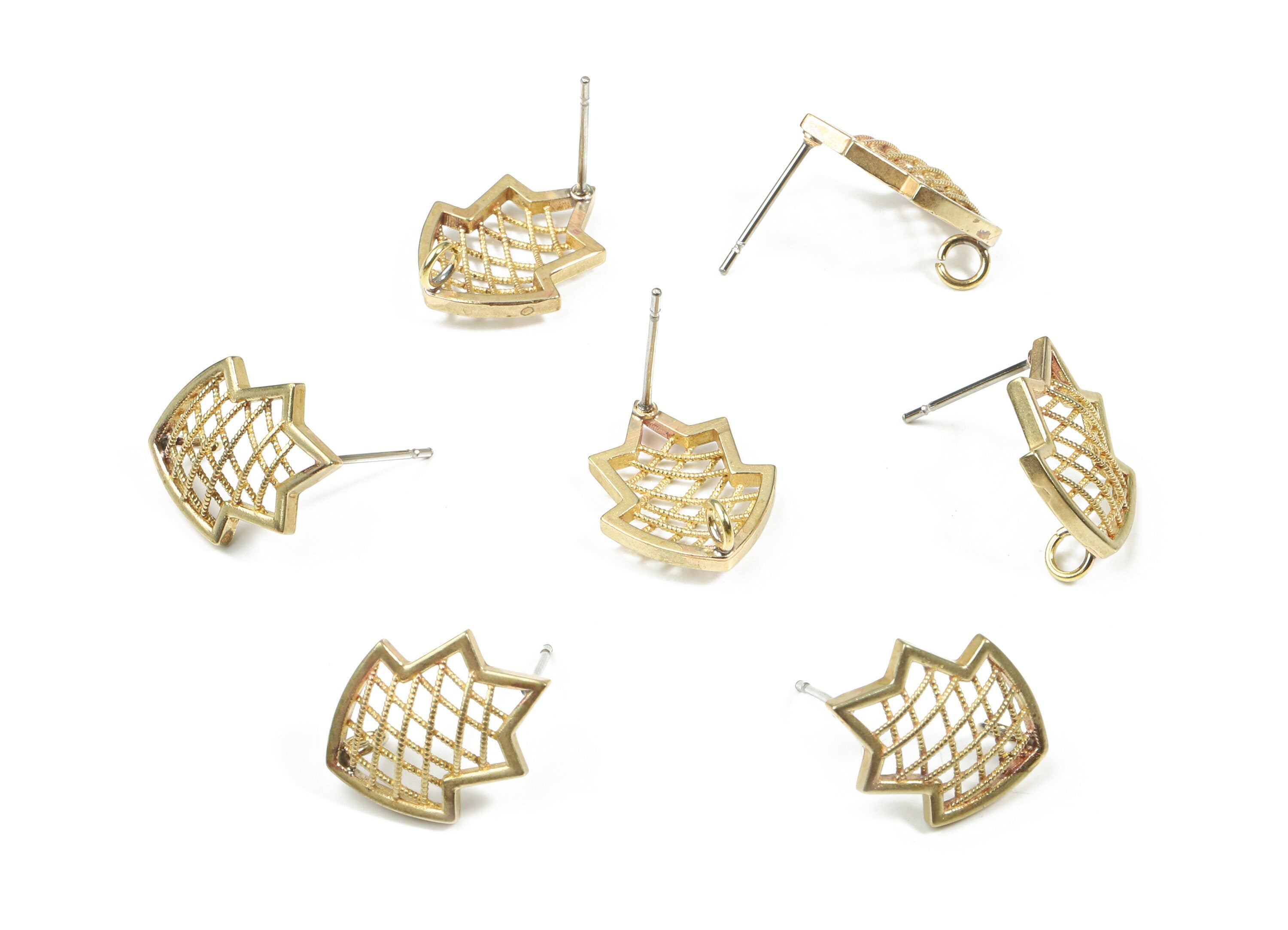 Brass Flower Earring Stud With Loop - Raw Brass Flower Earring Post - Surgical Stud - Jewelry Supplies - 16.23x13.12x1.16mm - PP3321 - DOMEDBAZAAR