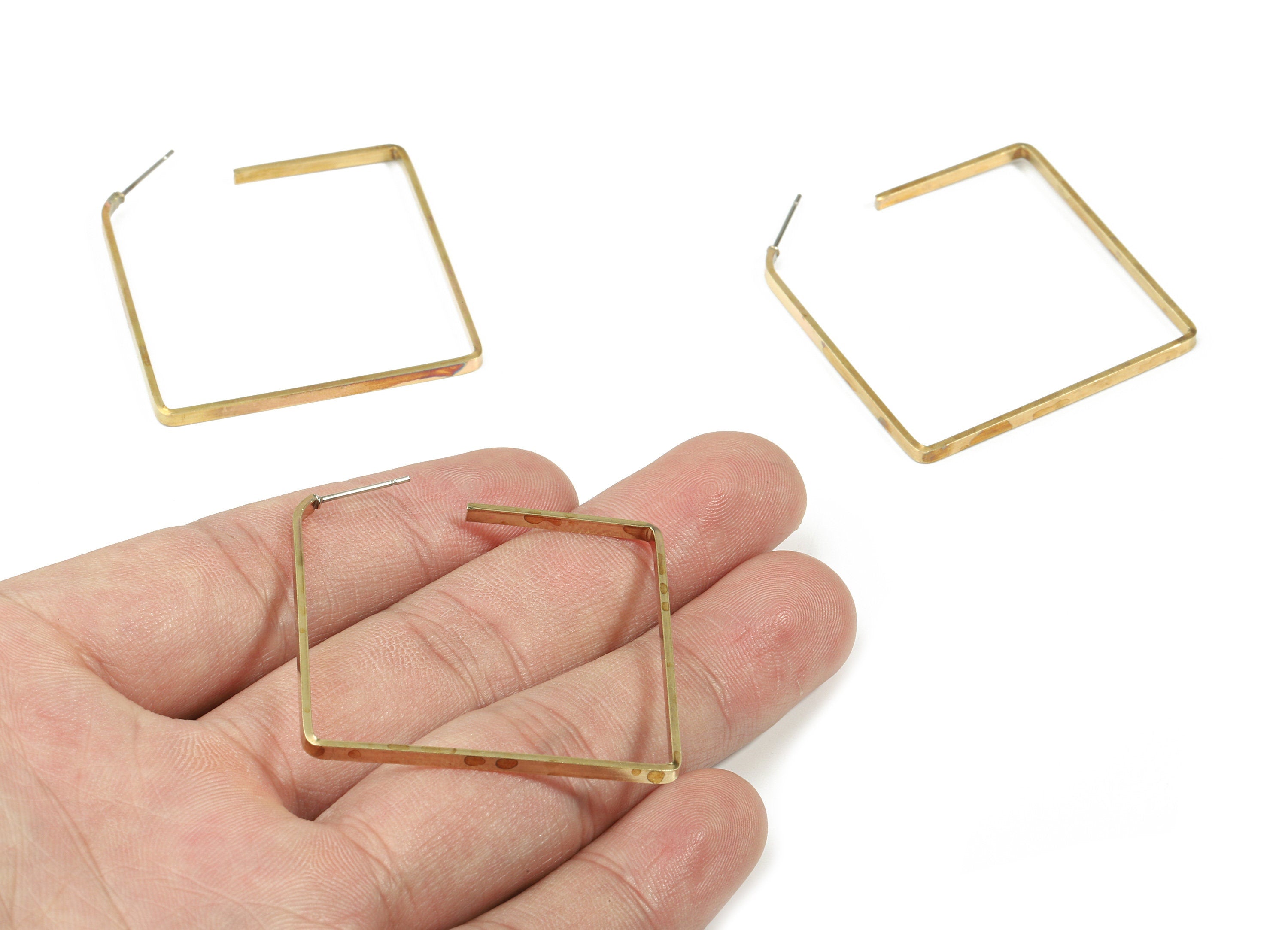 Brass Open Square Earring Stud - Raw Brass Square Earring Post - Surgical Stud - Earring Post - Jewelry Supplies - 40.1x1.98x0.97mm - PP3338 - DOMEDBAZAAR