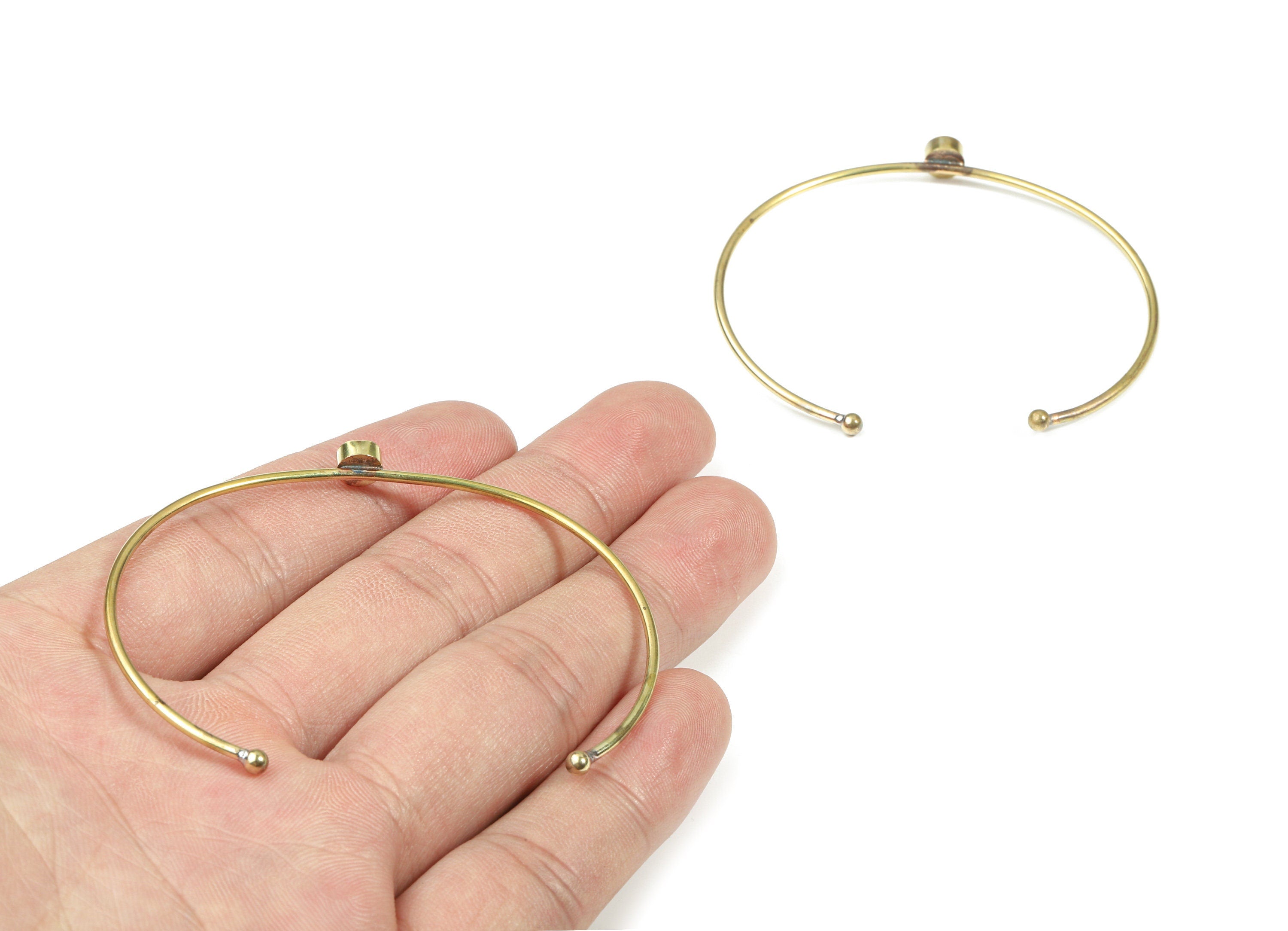 Brass Wire Bangle - Raw Brass Bracelet - Brass Bracelet For #40 Natural Bead - Jewelry Supplies - 5.3mm Pad - 58.36x5.92x4.11mm - PP3325-1 - DOMEDBAZAAR