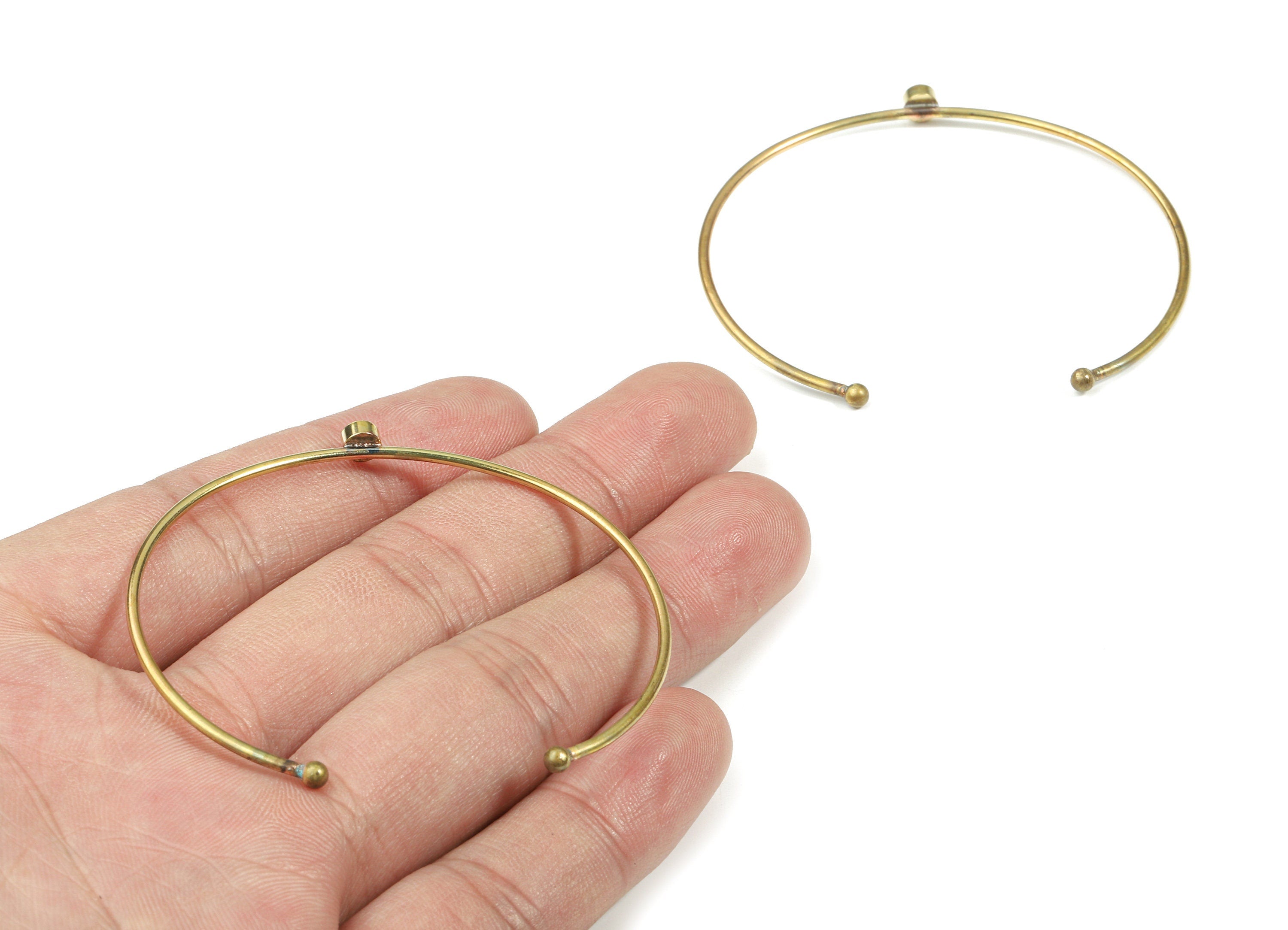 Brass Wire Bangle - Raw Brass Bracelet - Brass Bracelet For #50 Natural Bead - Jewelry Supplies - Pad: 4mm - 58.24x4.49x3.85mm - PP3325-2 - DOMEDBAZAAR