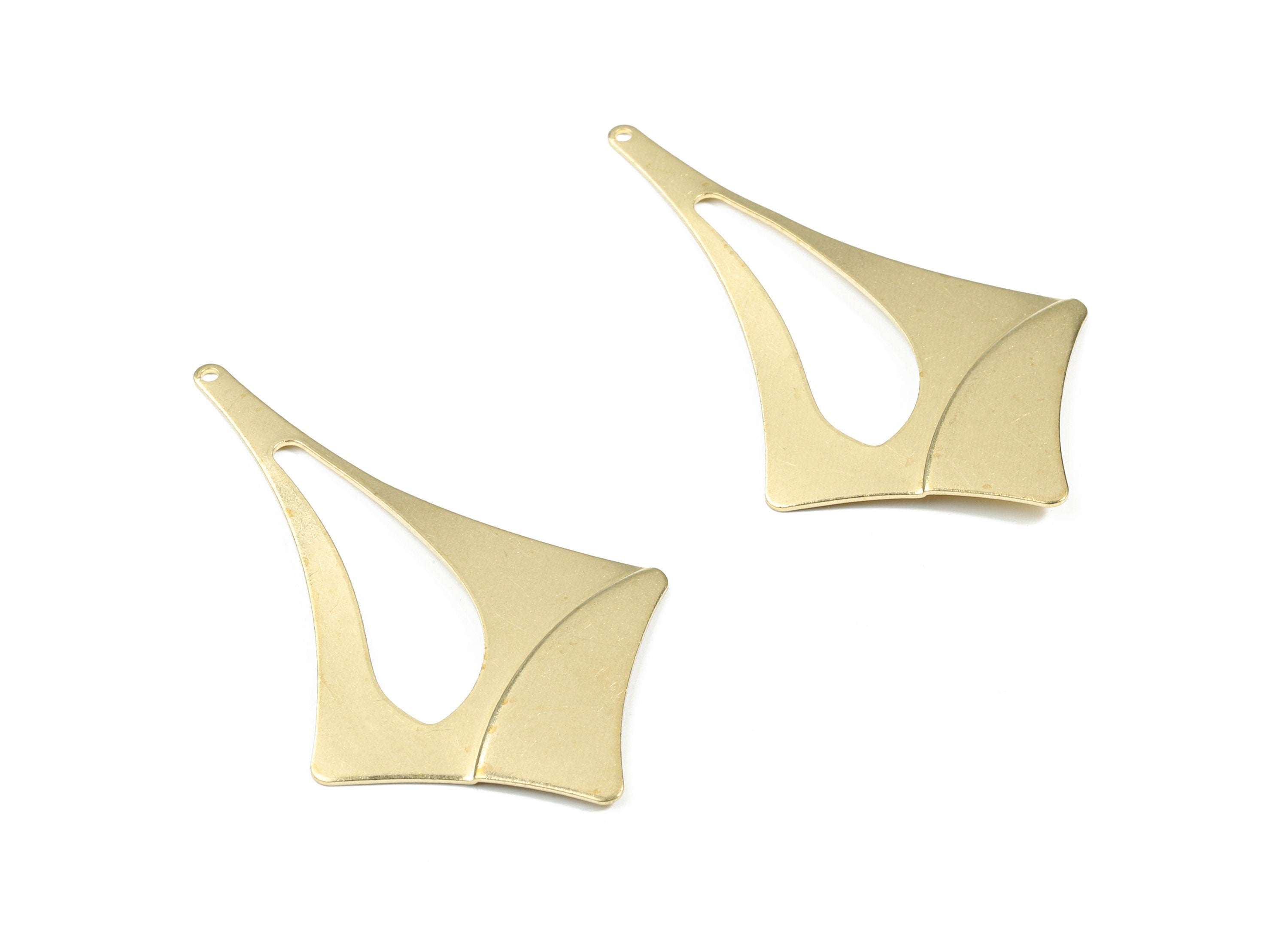 Brass Leaf Drop Earring Charms - Raw Brass Drop Pendant - Earring Findings - Jewelry Supplies - 55.69x32.93x1.05mm - PP3399 - DOMEDBAZAAR