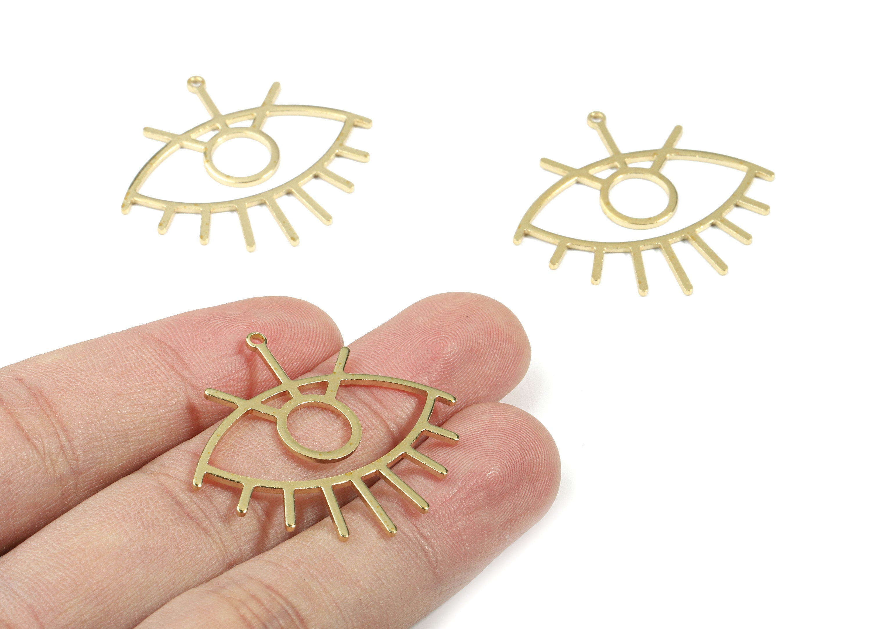 Brass Eye Earring Charms - Raw Brass Eye Pendant - Earring Findings - Jewelry Supplies - 35.71x33.16x1.02mm - PP3433 - DOMEDBAZAAR