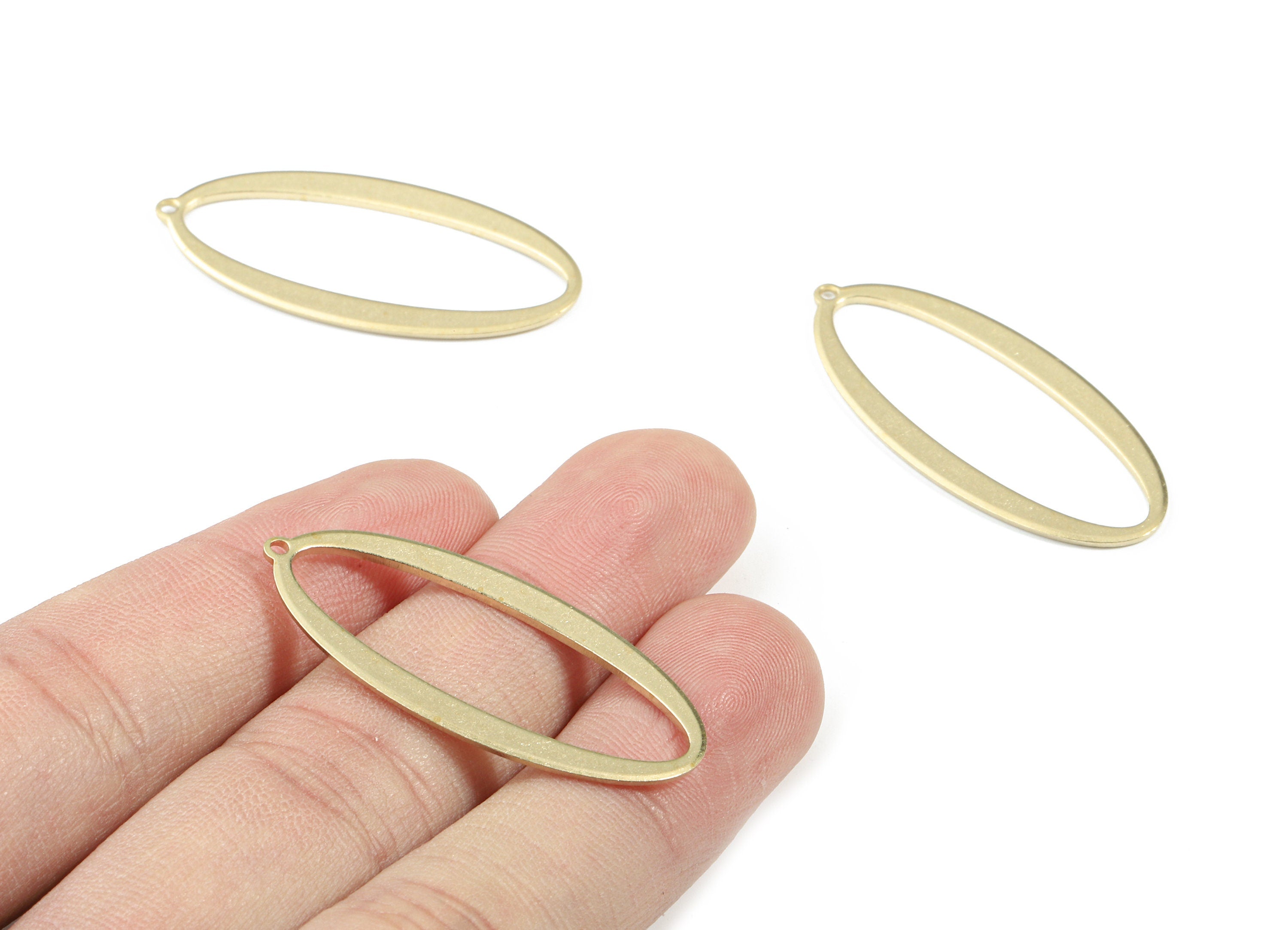 Brass Long Oval Earring Charms - Raw Brass Long Oval Pendant - Earring Findings - Jewelry Supplies - 38.7x17.62x1.15mm - PP3440 - DOMEDBAZAAR