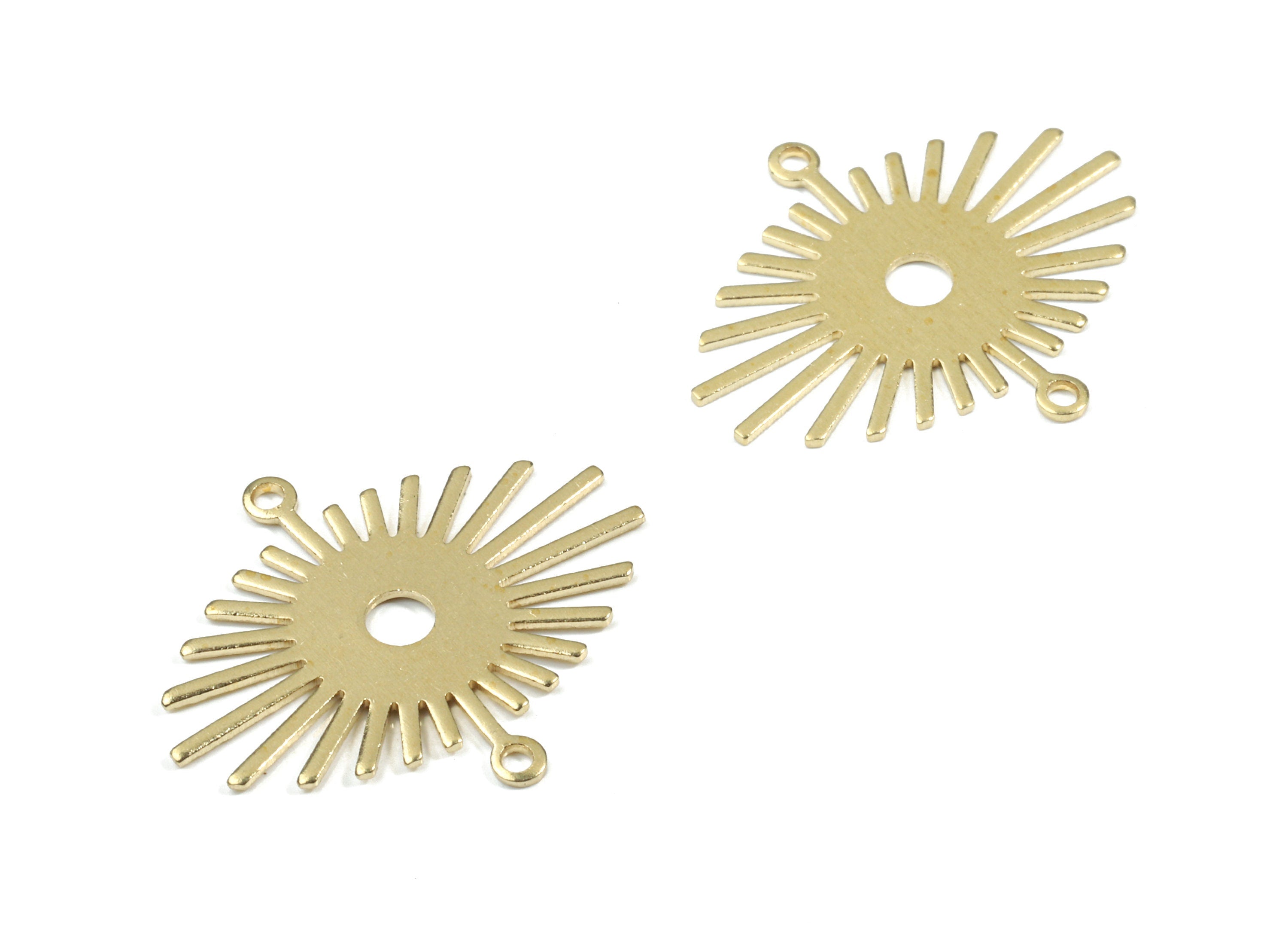 Brass Sun Earring Connector - Raw Brass Sun Connector - Brass 2 Hole Connector - Jewelry Supplies - 23.95x20.42x0.76mm - PP3437 - DOMEDBAZAAR